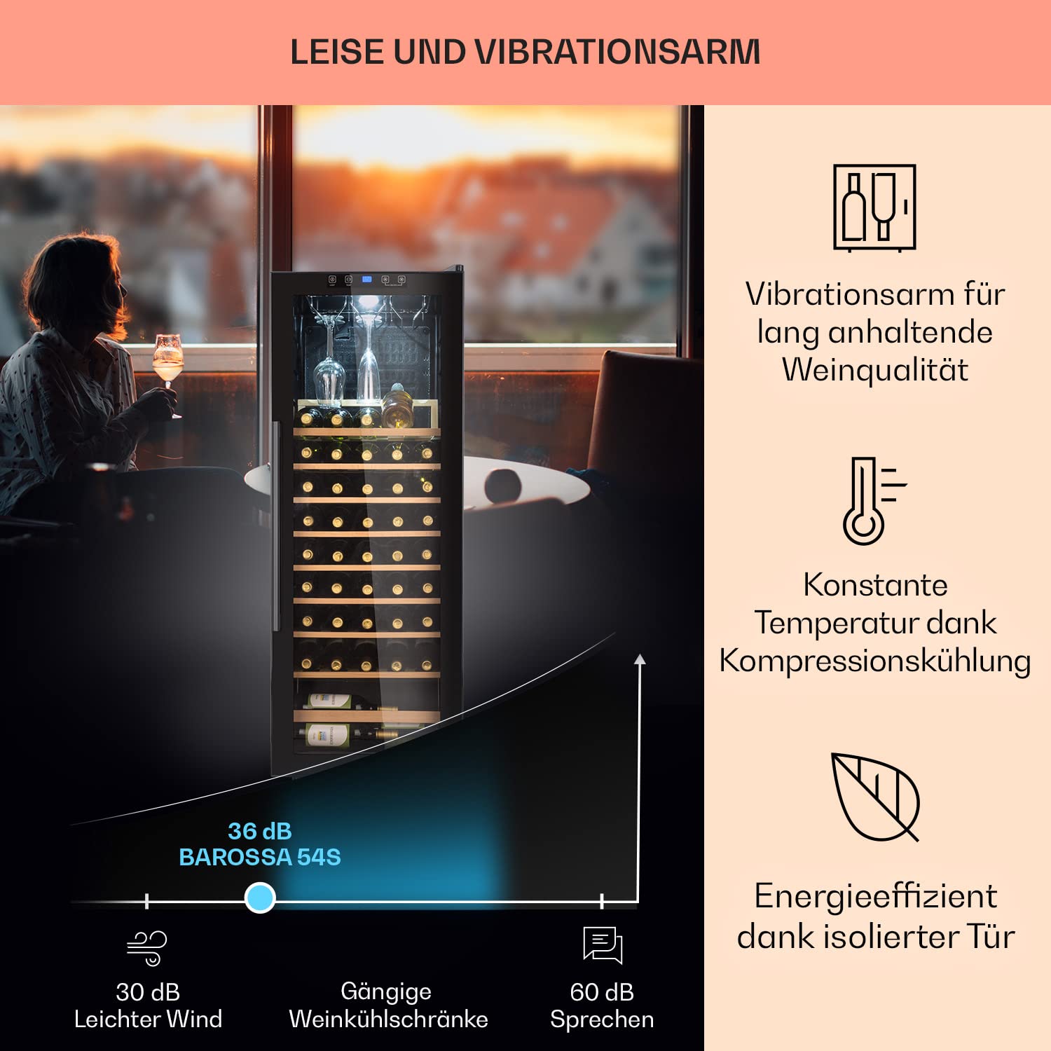 Klarstein Weinkühlschrank 54 Flaschen 1 Zone Glastür UV-Schutz 4-18°C Freistehend