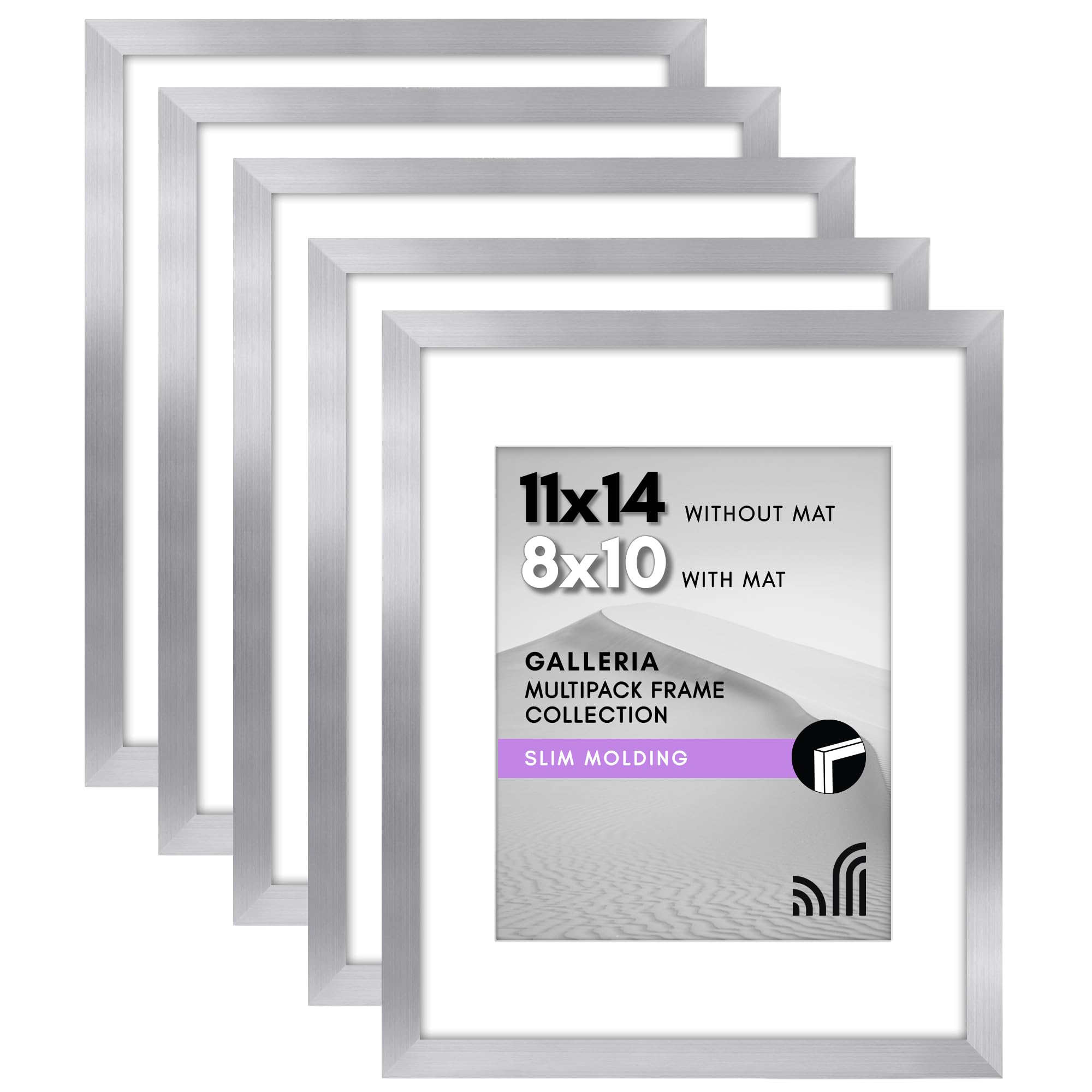 Americanflat 11x14 Picture Frame Set of 5 in Silver - Use as 8x10 Picture Frame with Mat or 11x14 Frame Without Mat - Picture Frames Collage Wall Decor with Plexiglass Cover - Gallery Wall Frame Set