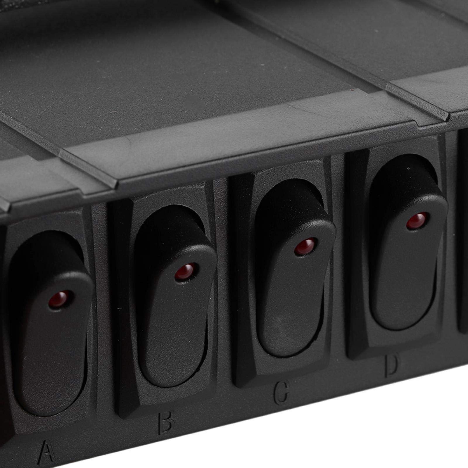 Caja de interruptor basculante, controlador universal de caja de interruptor basculante de 6 unidades 12-24 V, luz roja 3P para vehículos recreativos, barcos, yates