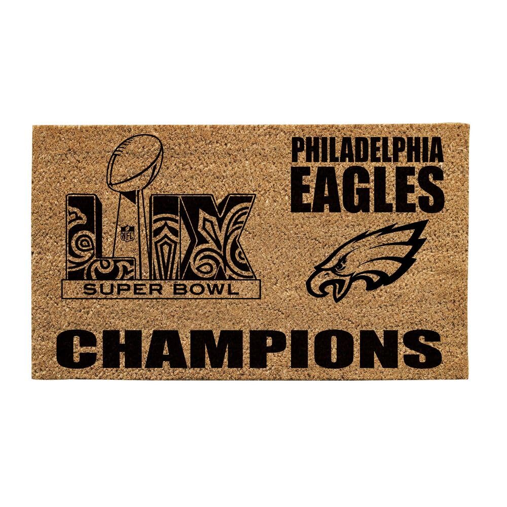 Team Sports America NFL Philadelphia Eagles Superbowl 59 Championship Natural Coir Doormat | 28 x 16 inches | Non Slip Back | Front Door Welcome Floor Mats | Indoor Outdoor Entrance Home Décor