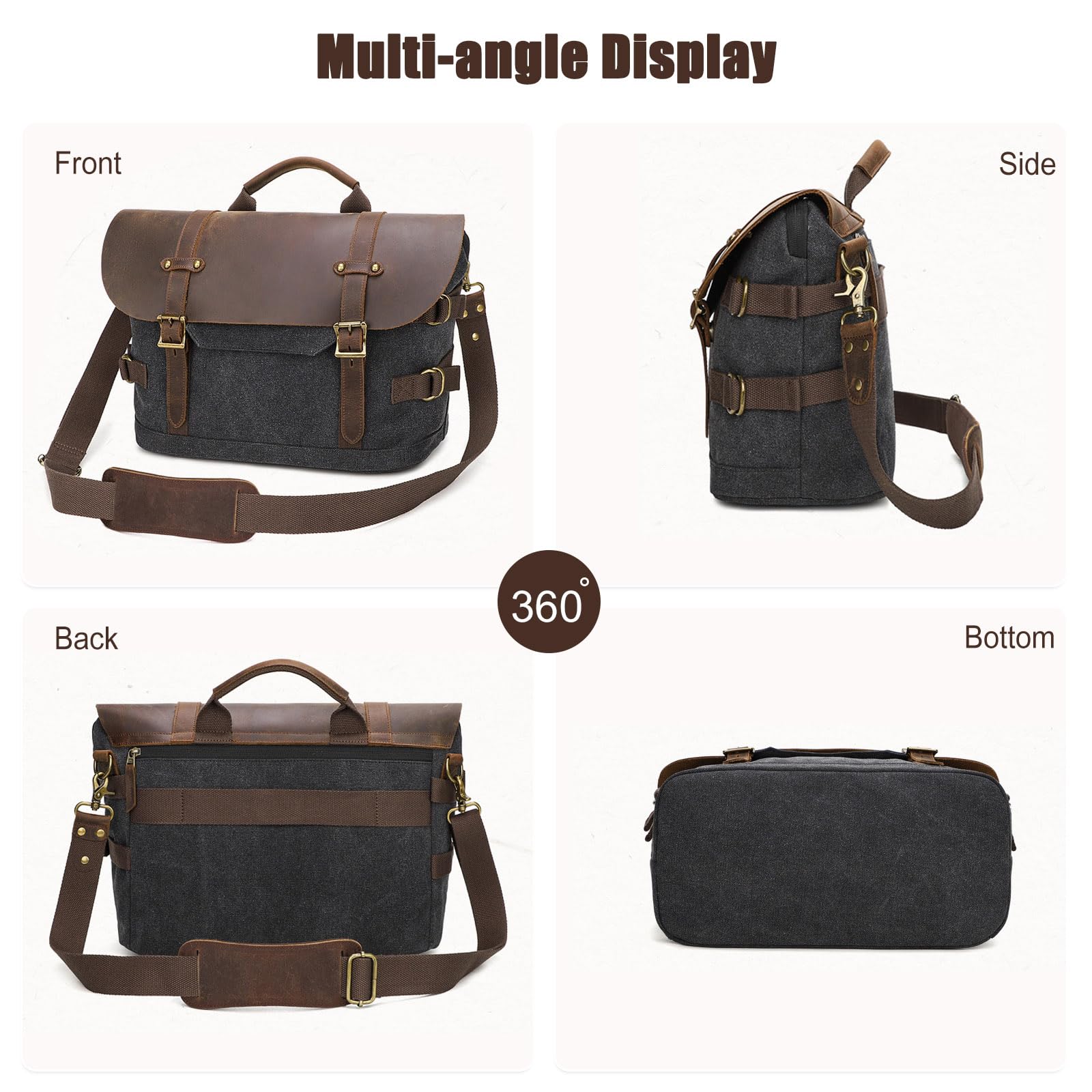 FANDARE Herren Aktentasche Umhängetaschen Groß Arbeitstasche Messenger Bag Herren Arzttasche Retro Tragetasche Aktenkoffer Herren Tote Bag Lehrertasche Notebooktasche für Reisen Geschäft Dunkelgrau