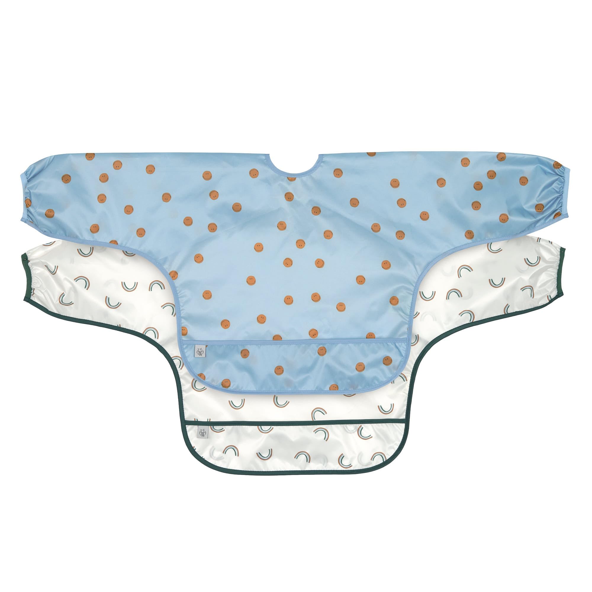 LÄSSIG Baby Long Sleeve Bib Set (2 Pieces) for Tying Catch Protection/Long Sleeve Bib Happy Rascals Smile