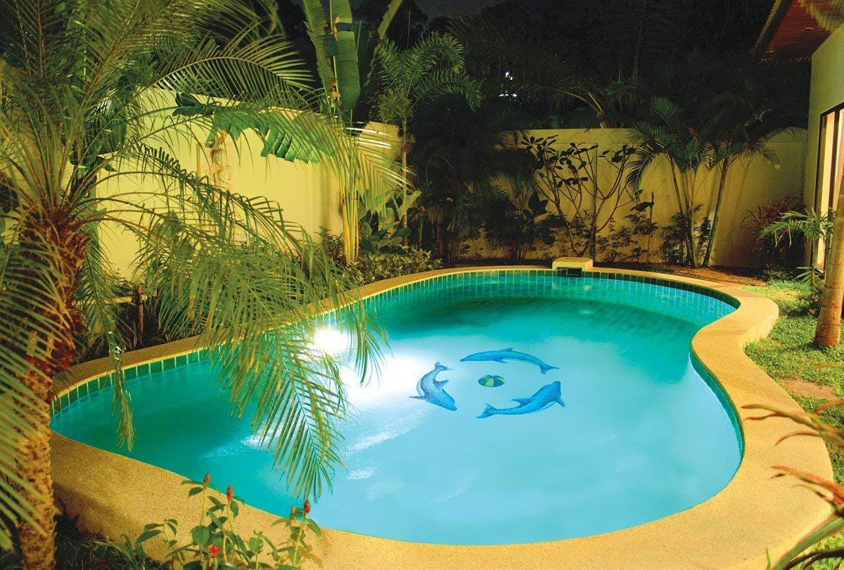 Dolphin Group Ceramic Swimming Pool Mosaic (Multi, 48" x 48" with Shadow)