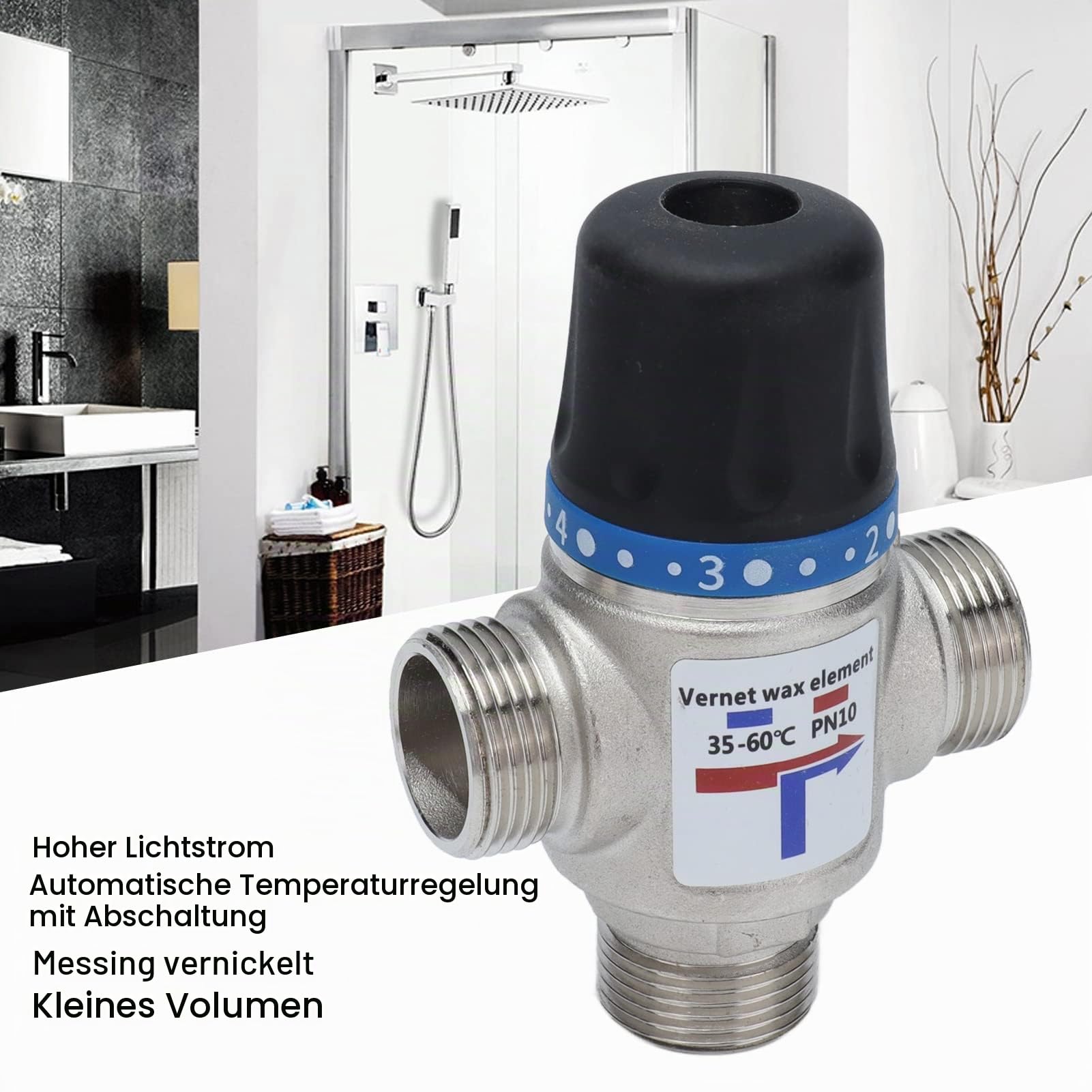 3-Wege-Mischventil, Messing-Thermostat-Mischventil Kleines Volumen Automatisches Abschalten der Temperaturregelung für Waschraum für Duschraum(G3/4")
