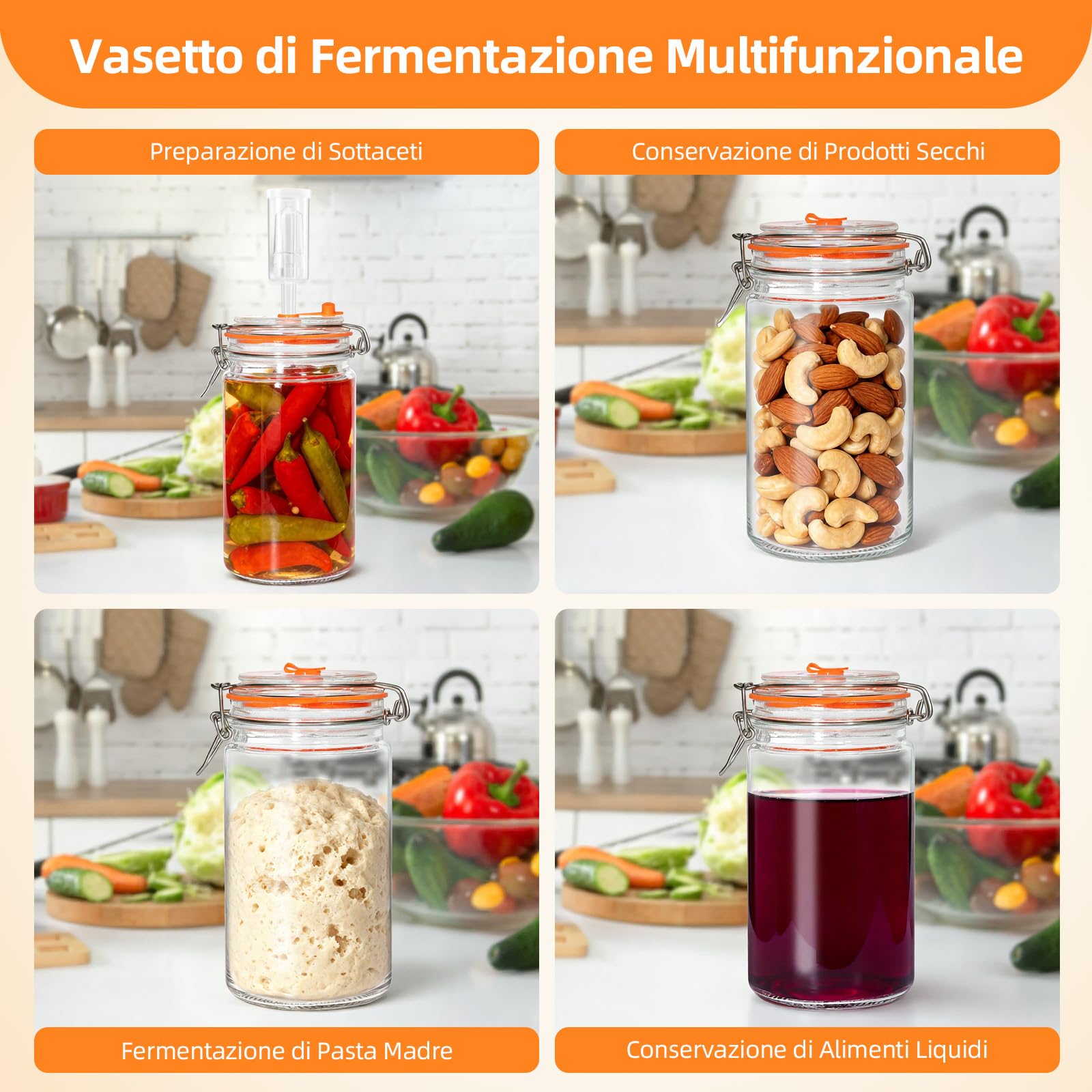 Kit di 2 Barattoli per Fermentazione da 1,5L con Pesi in Vetro - Contenitore per Kimchi, Crauti, Kombucha & Verdure Sottaceto - Include 2 Barattoli e 2 Pesi