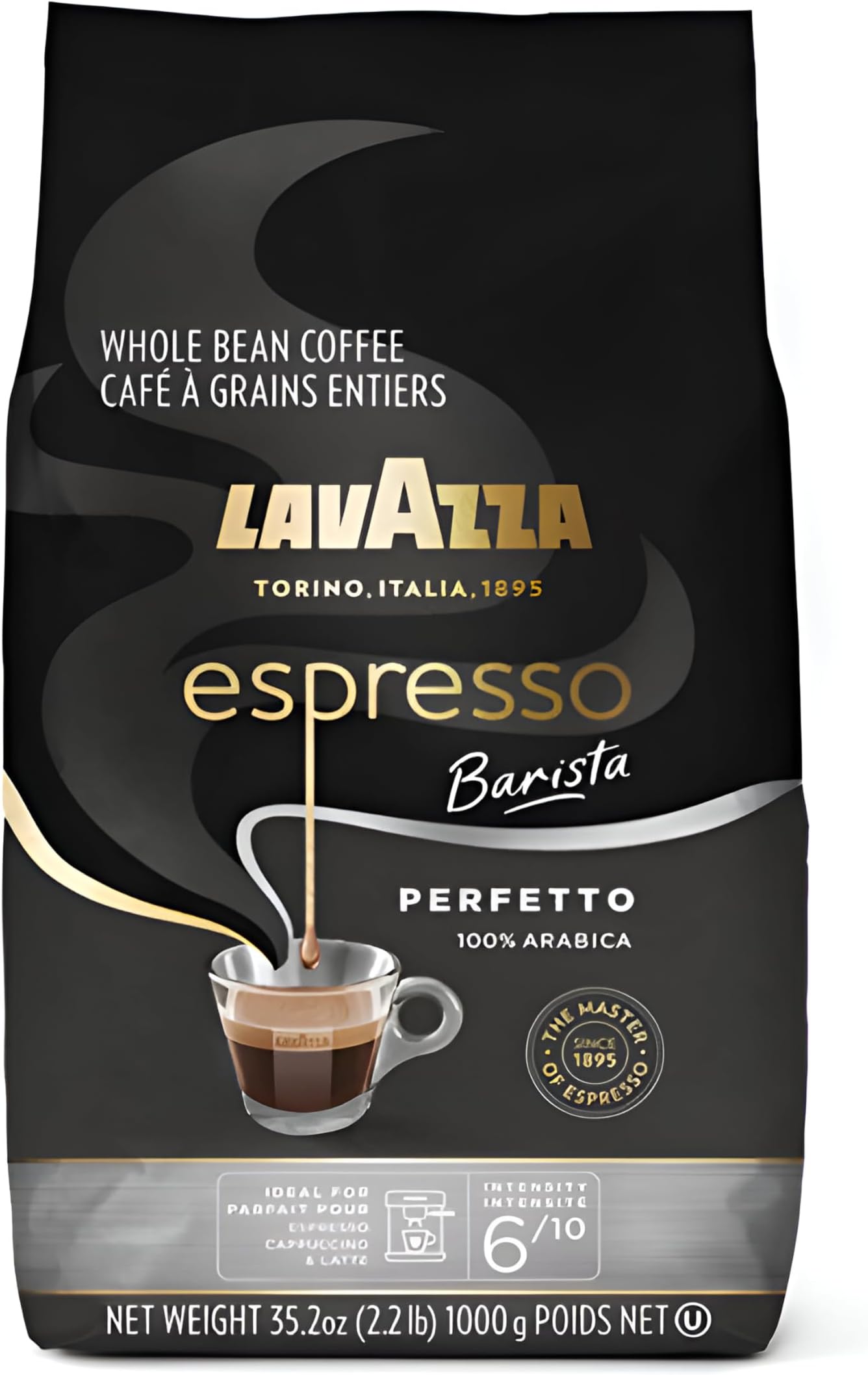 Lavazza Espresso Barista Perfetto Whole Bean Coffee 100% Arabica, Medium Espresso Roast, 2.2-Pound Bag (Packaging may vary) Authentic Italian, Blended And Roated in Italy