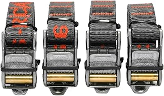 Rollercam 1.0” Tiedown Straps with Rollercam Buckle - Cam Strap Polypropylene Webbing with Triple-Bar Tack Stitching – Outdoor Gear Heavy-Duty Lashing Straps, 350 lb Load, Straight End, 4 Pack, 2 Foot
