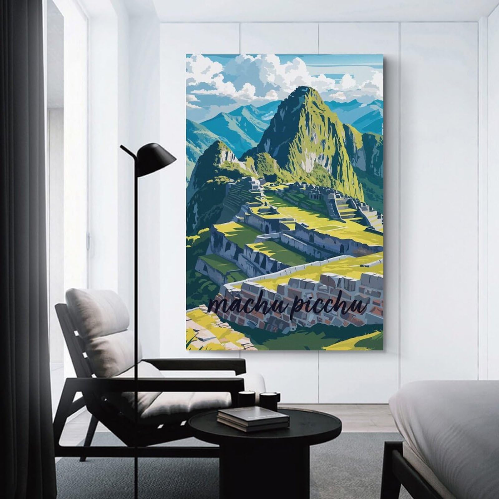 Junmoney Decorative Wall Artwork Machu Picchu Landscape Illustration, 12x18inch(30x45cm), for Calm Bedrooms, Home Corners Or Flats, An Easy Wall Refresh for Bedrooms