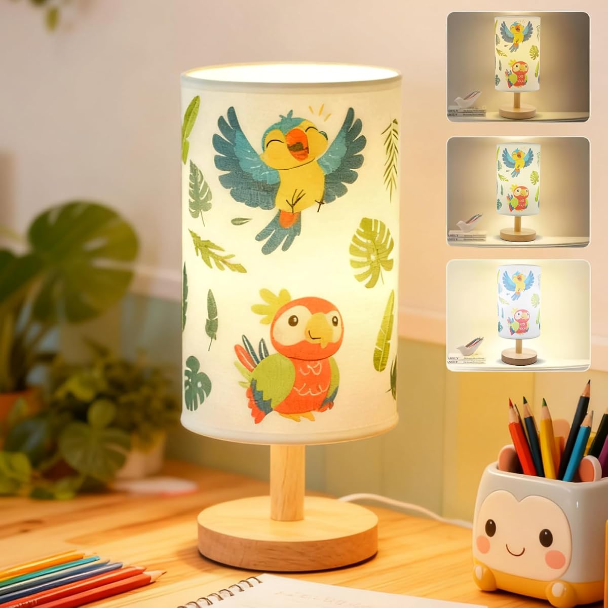 Kids Table Lamp Boys for Bedroom Bedside 3-Color Modes LED Nightstand Night
