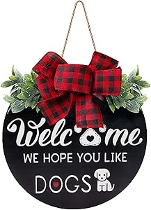 Wreath with Welcome Sign for Front Porch Decor,Front Door Wreath with Premium Greenery - We Hope You Like Dogs - Sign for Dogs Lovers,Best Housewarming and Party Holiday Gift Decoration (black)