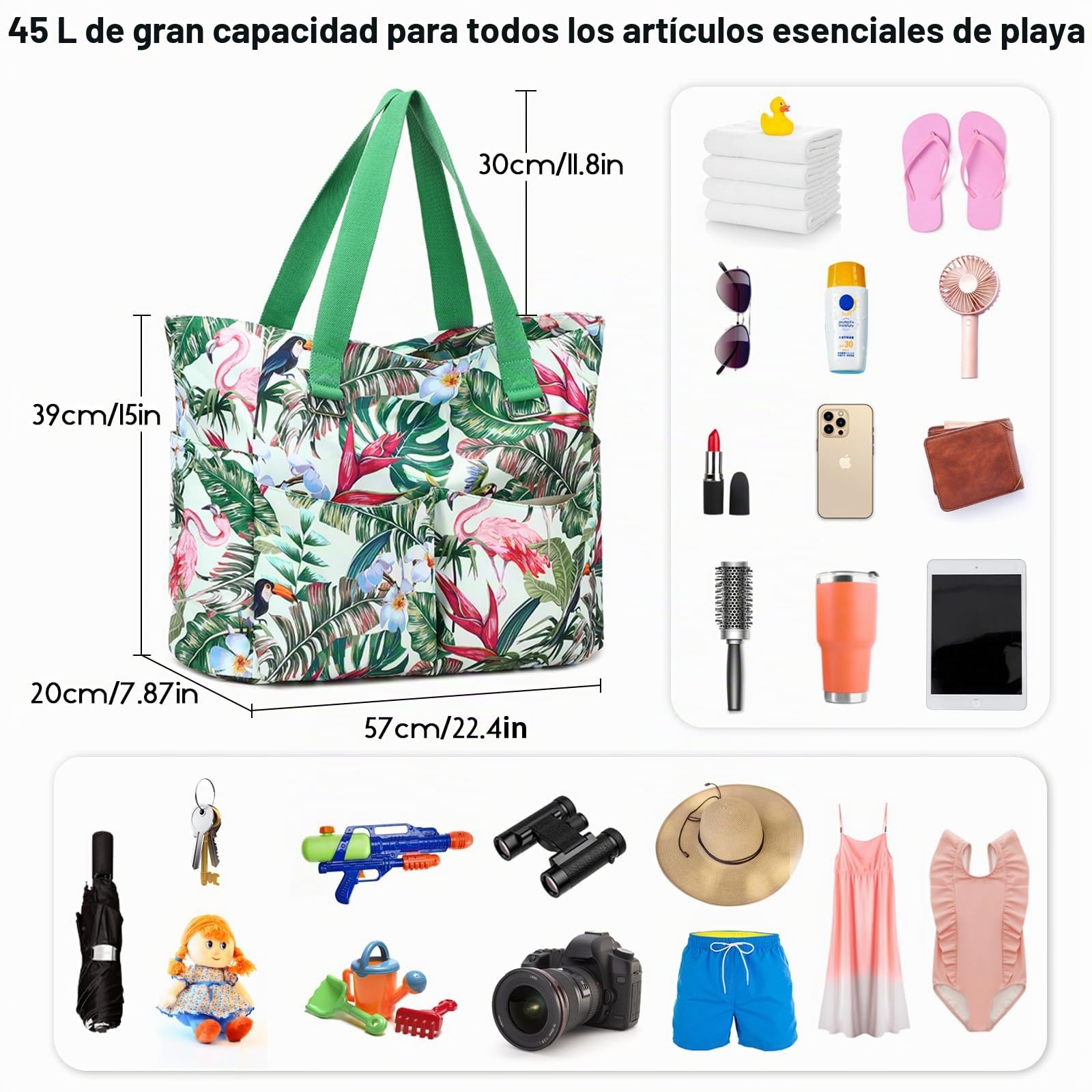 Myhozee Bolsa Playa XXL Impermeable Bolso Playa Mujer Hombre Grande xxl Familiar con Cremallera Bolsos de Viaje Mujer Bolsa para Piscina/Sauna/Playa Verano Ligero Bolso de Mano Shopper Beach Bag
