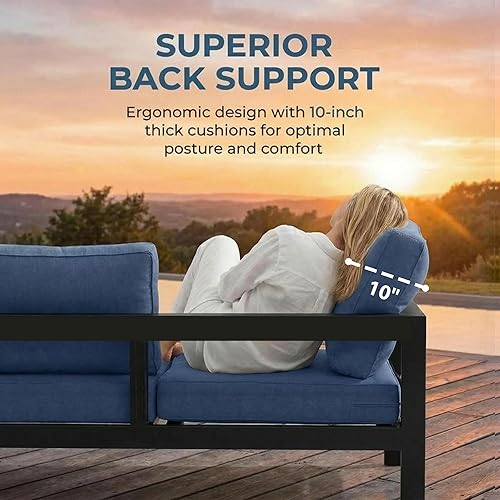 Miniatura 6 de Solaste Juego de muebles de patio de aluminio para todo tipo de clima, juego de muebles de exterior de metal de gran tamaño con asientos profundos