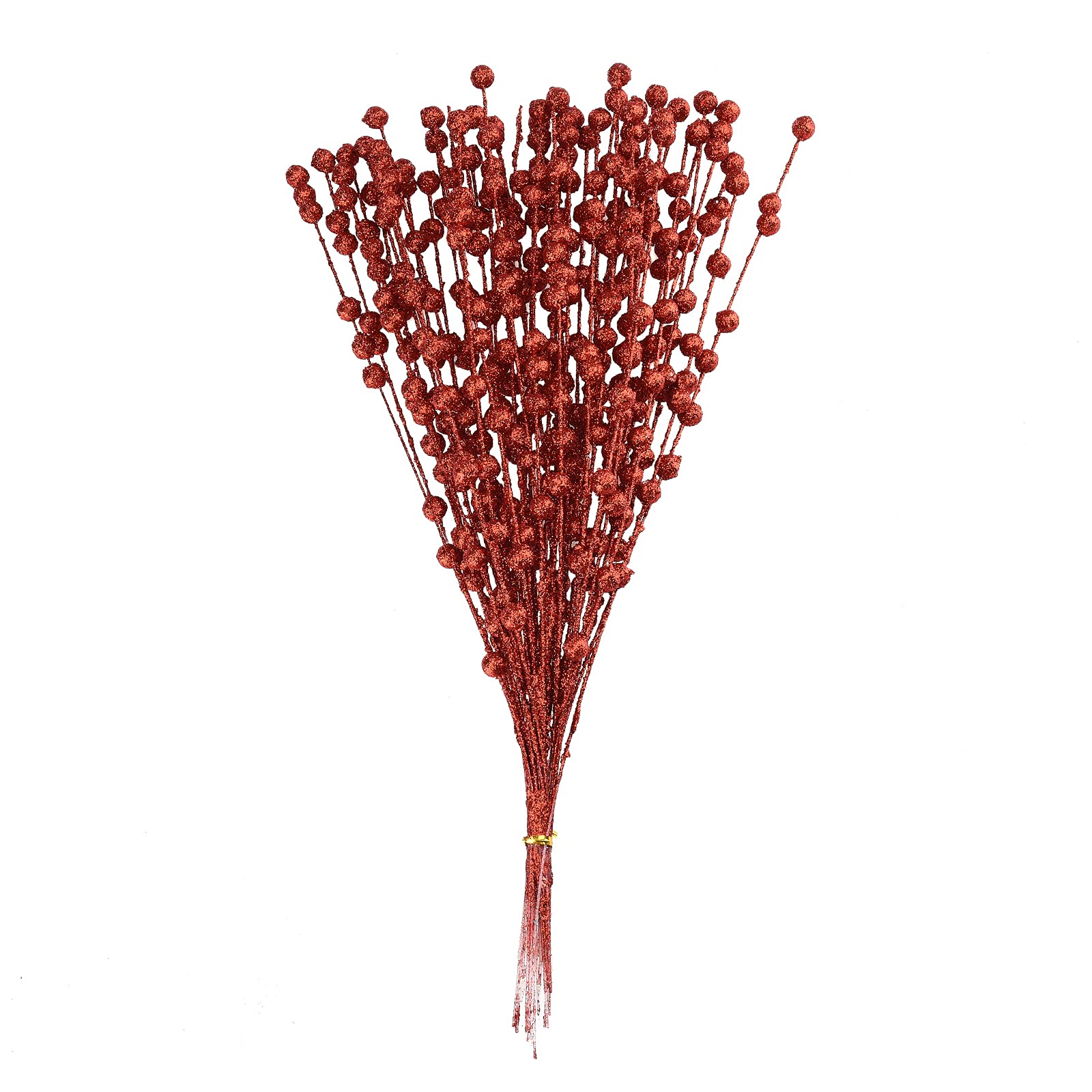Marooma 100PCS Red Christmas Glitter Berries Stems, 15.7inch Artificial Glitter Berry Stems Fake Christmas Picks Glitter Sticks Artificial Fruit Berry Picks for Xmas Tree Ornament - Red