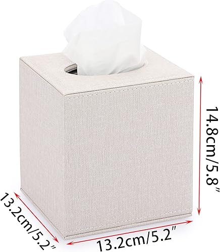 Miniatura 5 de Sumnacon Funda cuadrada para caja de pañuelos de lino, elegante soporte para caja de pañuelos con parte inferior magnética, caja de pañuelos