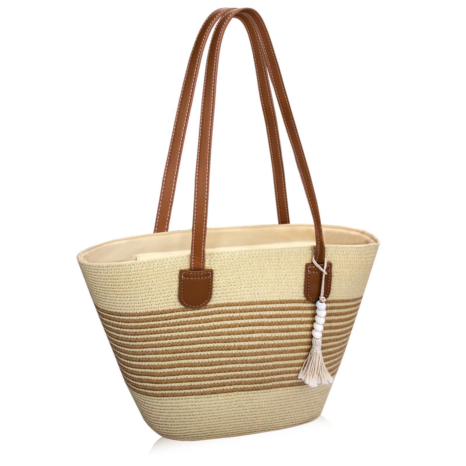 iSamzan Straw Beach Tote Bag for Women, Large Woven Purse with Zipper for Summer Travel, Beach Vacation Shoulder Bag
