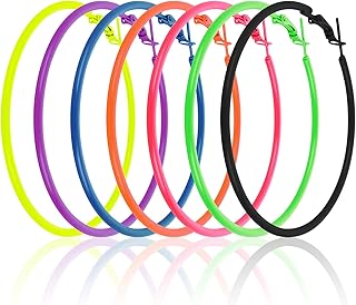 7 Pairs Neon Hoop Earrings for Women Retro Large Bright Hoop Earrings Lightweight 80s Classic Big Earrings for 80's Party Retro Costume Party