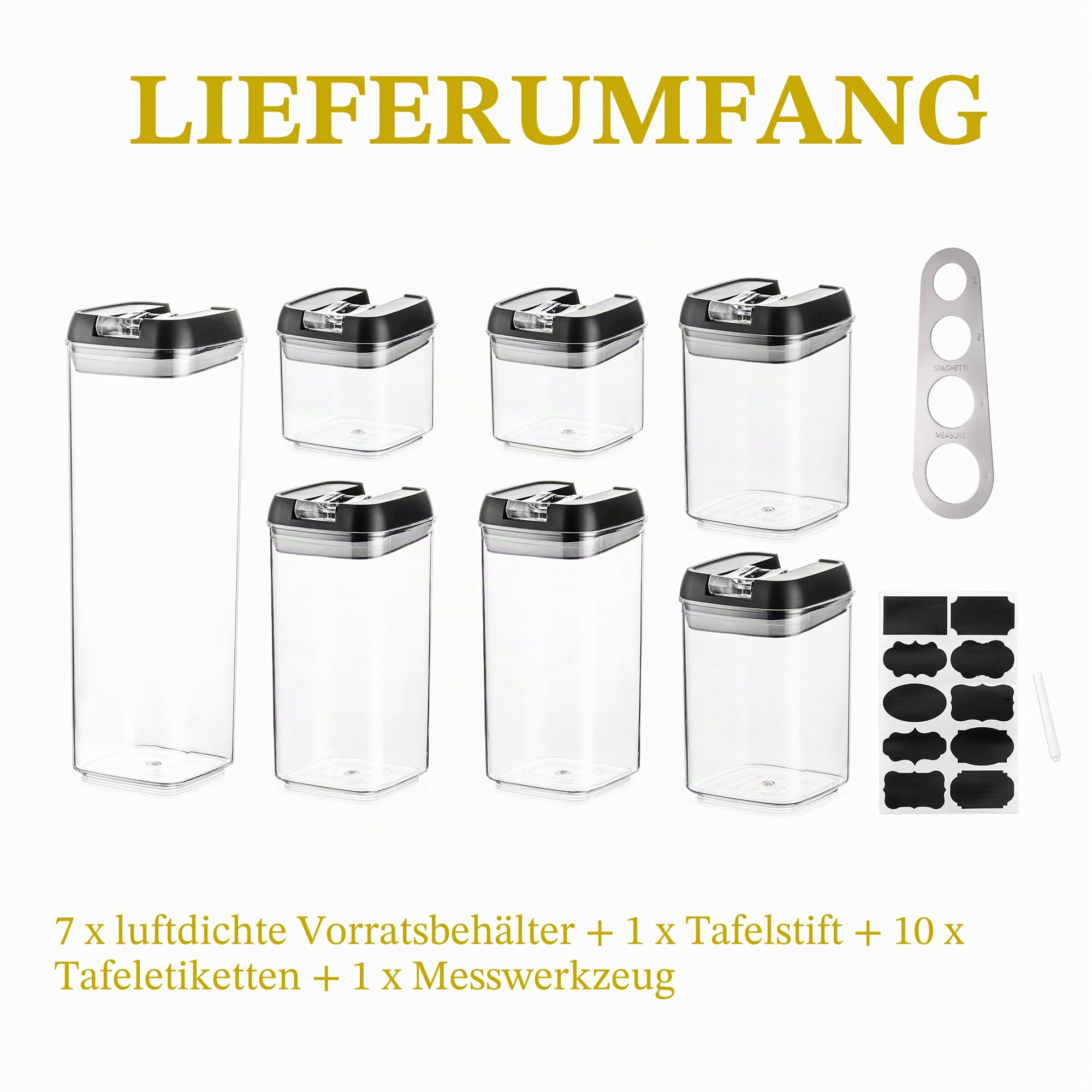 Hanobe Vorratsbehälter 7er-Set mit Schwarz Deckel luftdicht Stapelbar