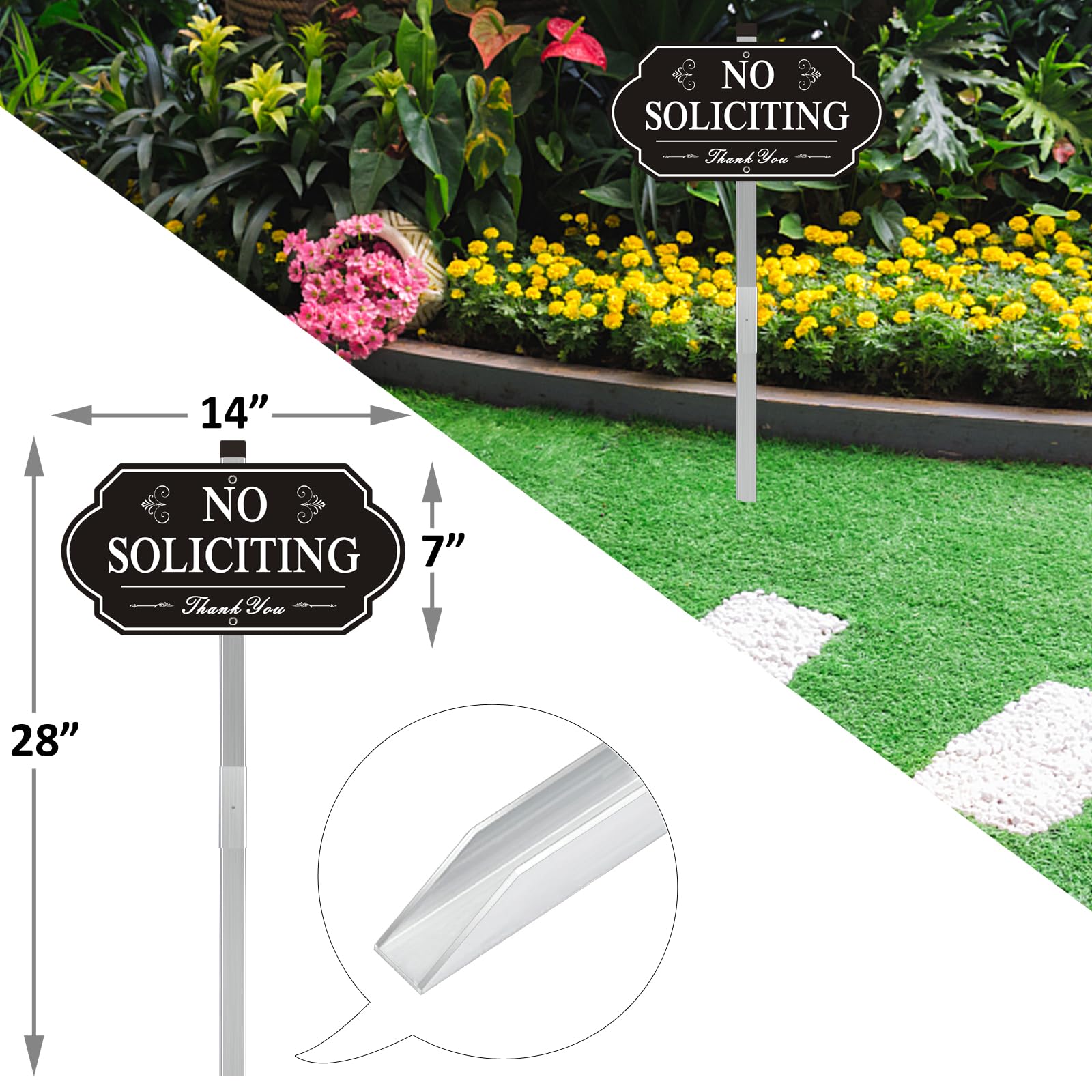 No Soliciting Yard Sign - 14x9 Inch Metal Aluminum Sign With 50" Stake For Home Or Business