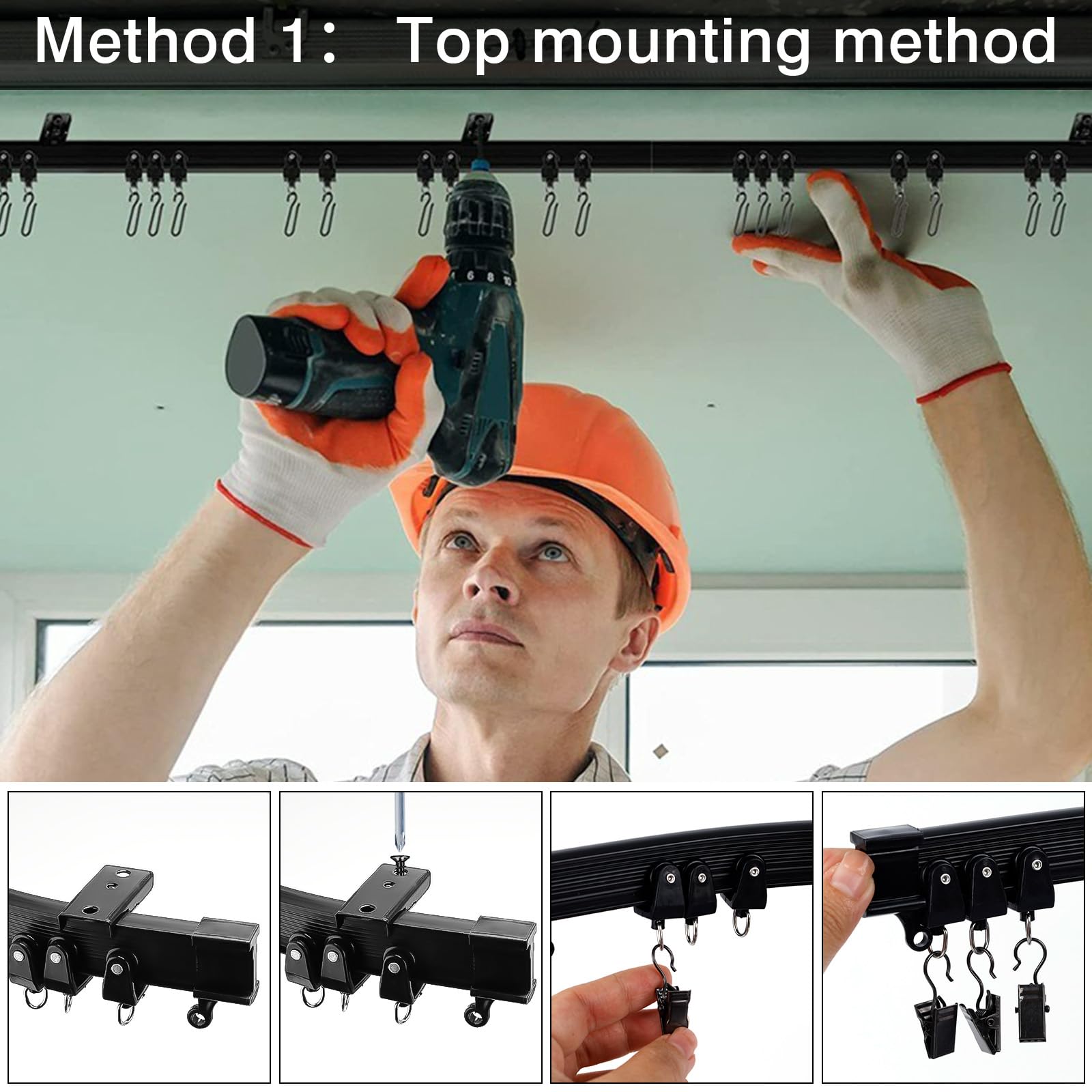 Binario Tenda Soffitto Flessibile 5m - Curvo, Nero Con Accessori - Per Divisori Stanze O Docce