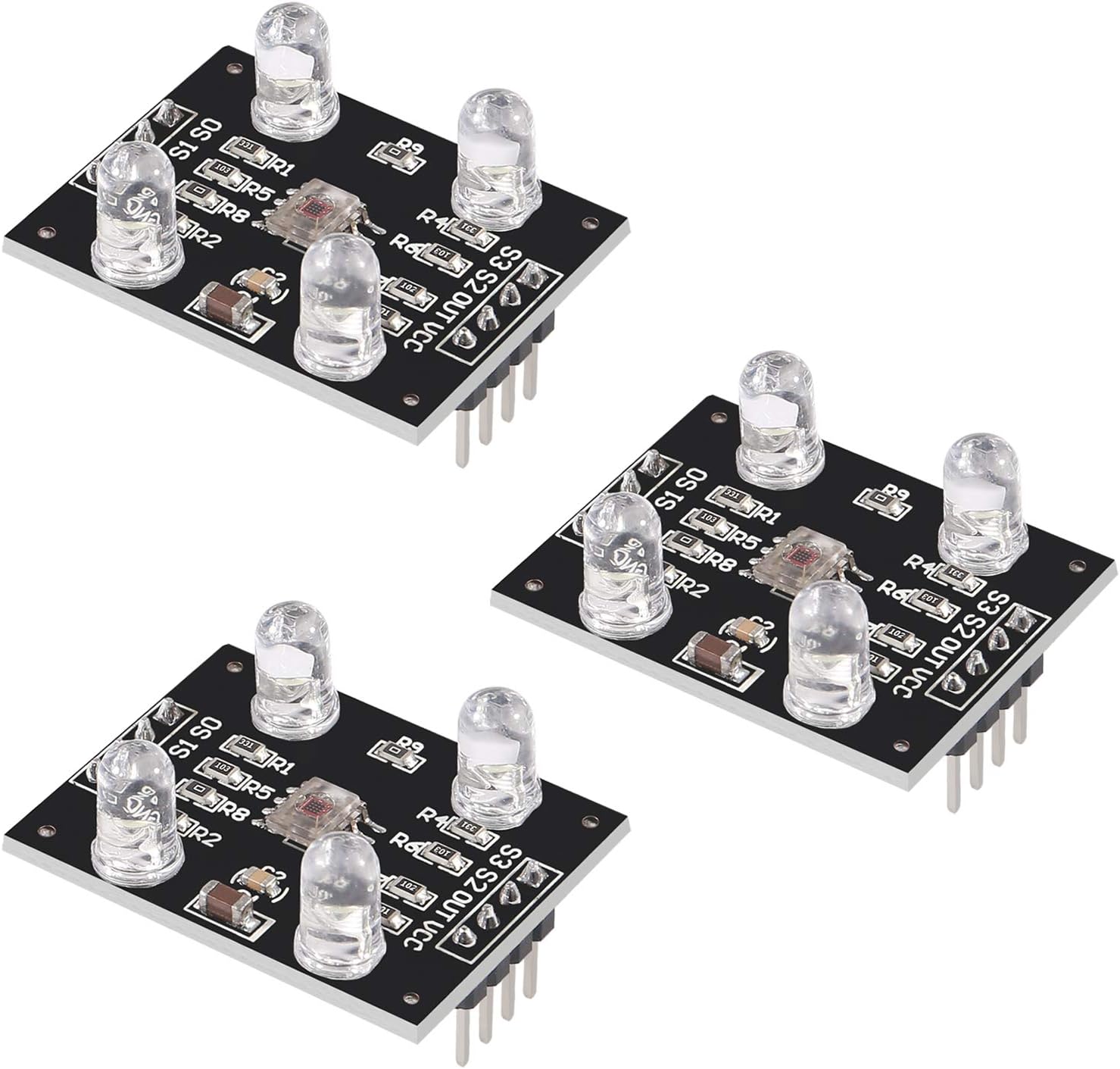 3Pcs TCS230 RGB Light Color Sensor TCS3200 Recognition Sensor Detector Module with 4 LED White LED Lights Microcontroller