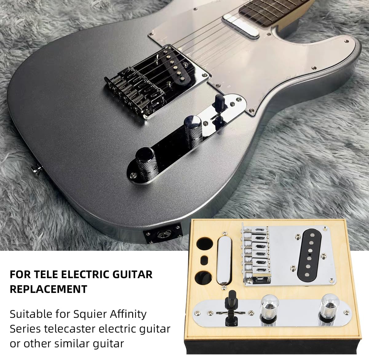 6 Strings Saddle Bridge Plate Prewired 3 Way Switch Control Plate Neck Pickup Set for Squier Telecaster Electric Guitar Replacement Parts Chrome