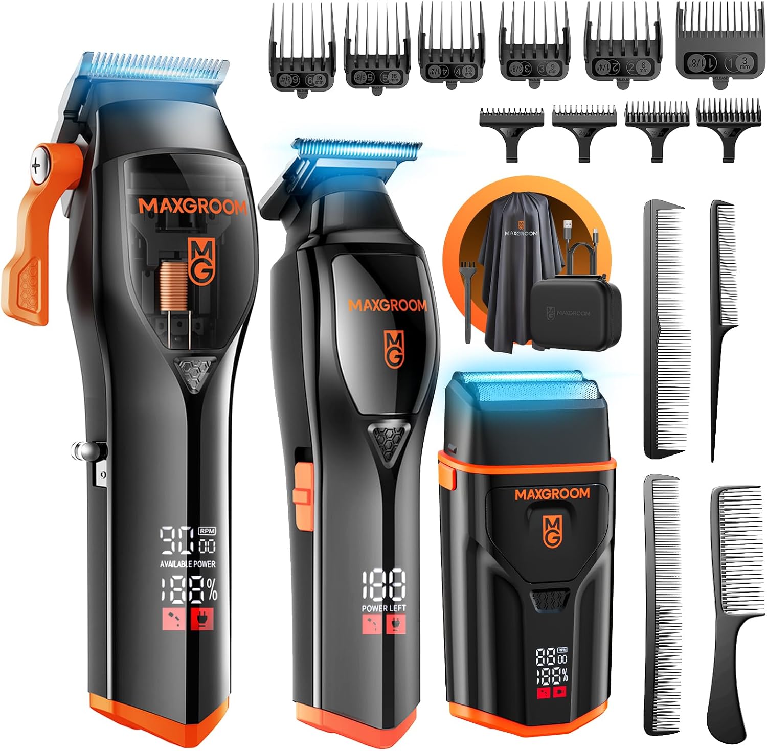 Professional Cordless Hair Clippers for Men with DLC Self-Sharped Blade, No Pulling or Snagging, Barber Clippers Fades Set, Electric Beard Trimmer, Foil Shaver, Hair Cutting Kit, Ideal Gift for Men