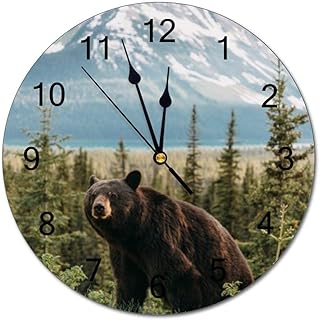 VinMea PVC Wall Clock with Black Bear Round Wall Clock for Home Wall Office Decoration 12 Inches