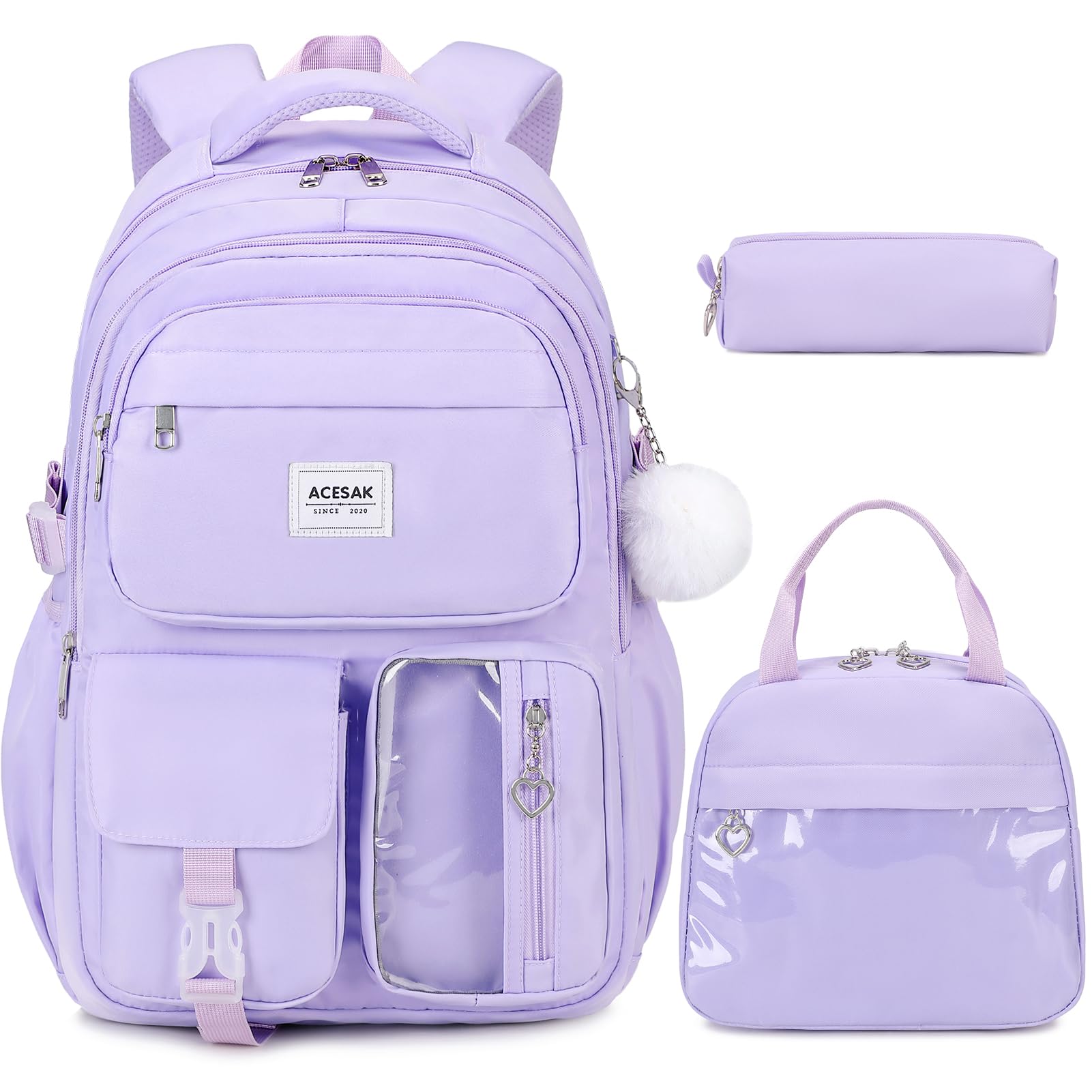 ACESAK Backpack for Girls - Girls Backpack with Lunch Bag & Pencil Pouch for Teen Kids Laptop Backpack for Women, Elementary Middle High School