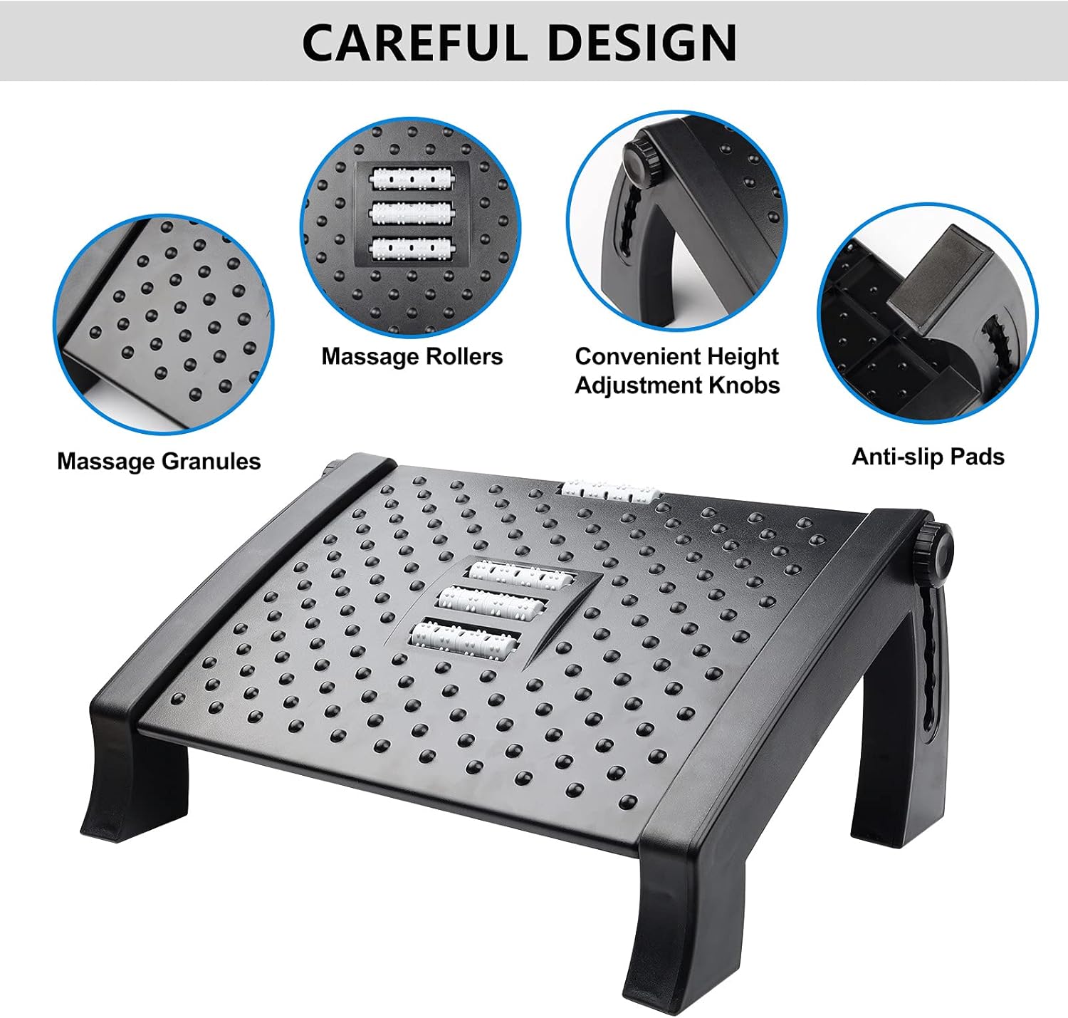 SEBIDER Height Adjustable Footrest with Massage Surface Under Desk, Ergonomic Comfort Home & Office Foot Stool, Black : Office Products