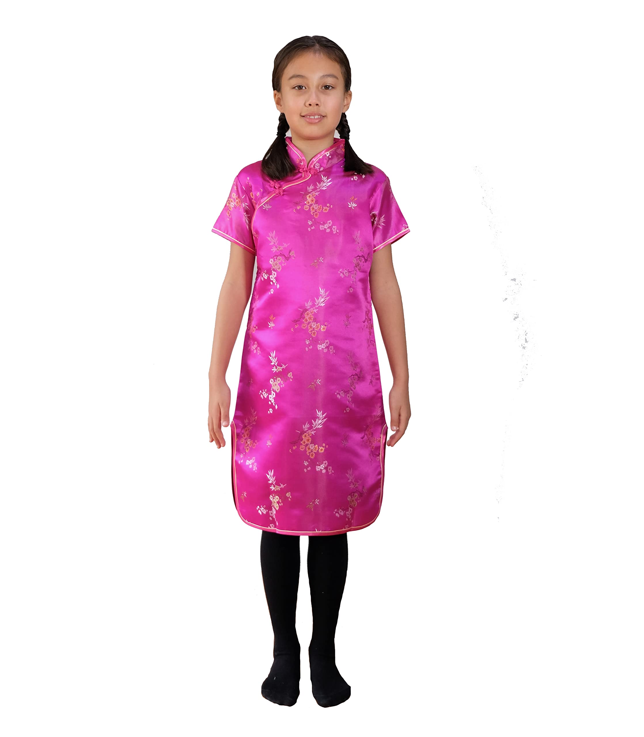 Cinda Girls Hot Pink Blossom Oriental Chinese Dress Qipao Cheongsam 8-9 Years