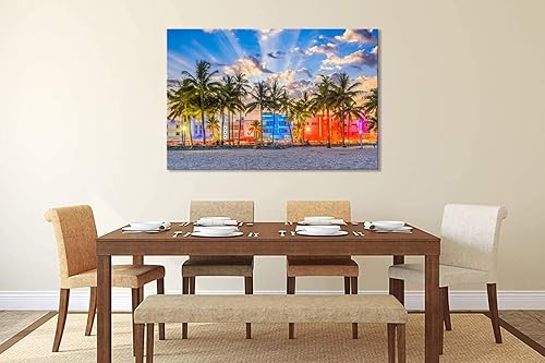 Miniatura 5 de Miami Beach Florida, Estados Unidos, paisaje urbano en Ocean Drive - Arte de pared para sala de estar, dormitorio, baño, decoración del hogar,