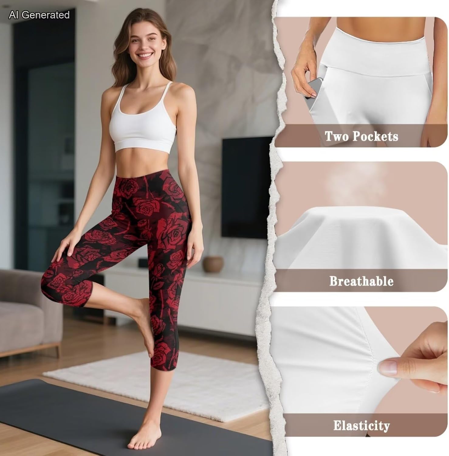 YEXIATODO Women Capri Yoga Pants for Women, Sexy High Waisted Yoga Pants with Pockets, Slim Fitting Compression Leggings