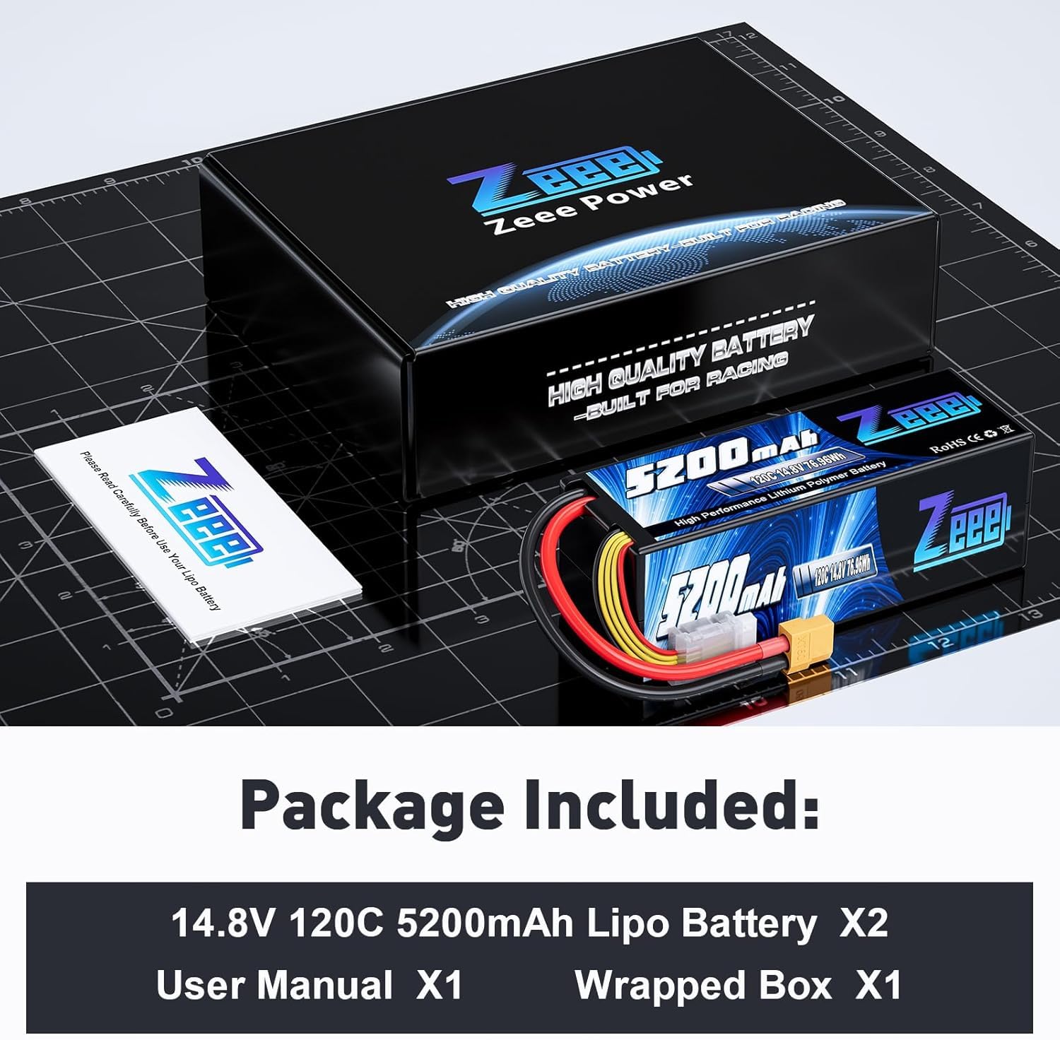 Zeee 4S Lipo 5200mAh 14,8V 120C RC-Akku Hartschalen mit XT60 Stecker(2 STK) | RC Batterie für RC-Autos LKWs RC-Buggys Truggys Racing-Crawler Monster-RC-Hobbymodelle im Maßstab 1/10