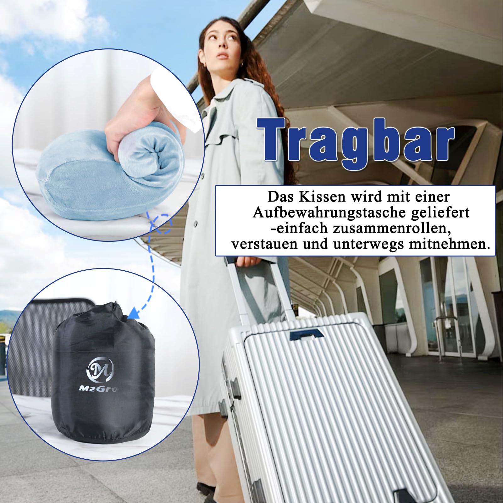Memory Schaum Lendenwirbelstützkissen für Taillenschmerzen und Druckentlastung – Rückenkissen für langes Sitzen, Fahren, Bürostuhl – Taillenrolle – Beinkissen (Hellblaues)