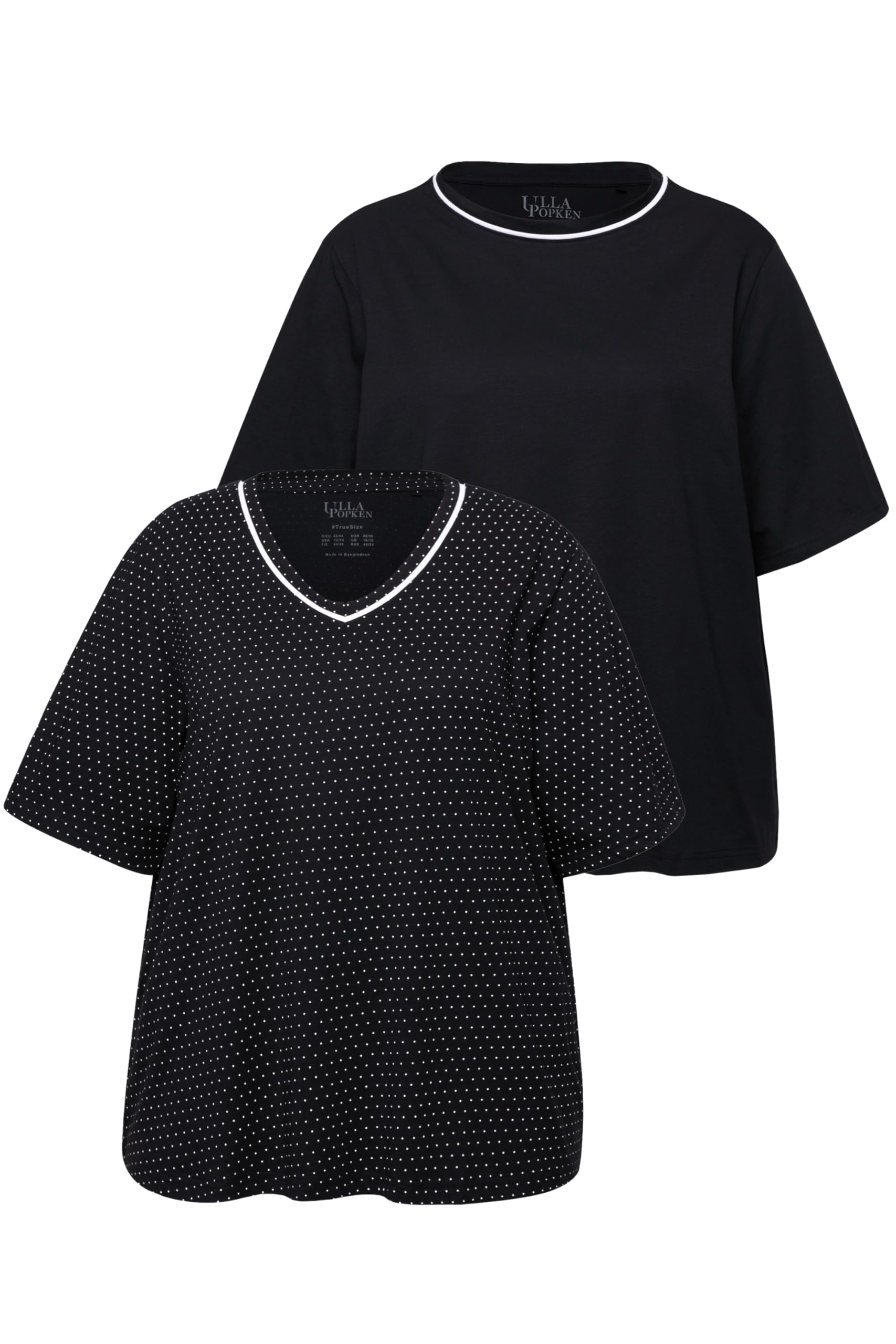 Ulla Popken Camisetas de Pijama, 2 Unidades, Lunares/Lisa, Media Manga 833661