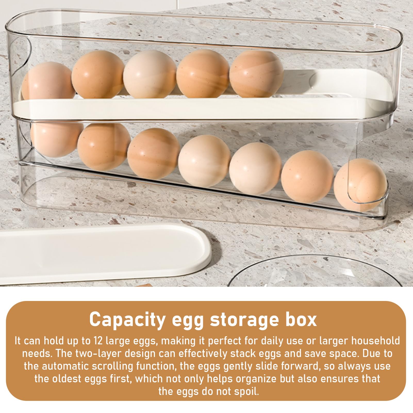 Soporte para huevos para frigorífico, PRITOK 2 capas automático para frigorífico, dispensador de huevos enrollable, organizador de huevos apilable, dispensador de huevos de plástico transparente,