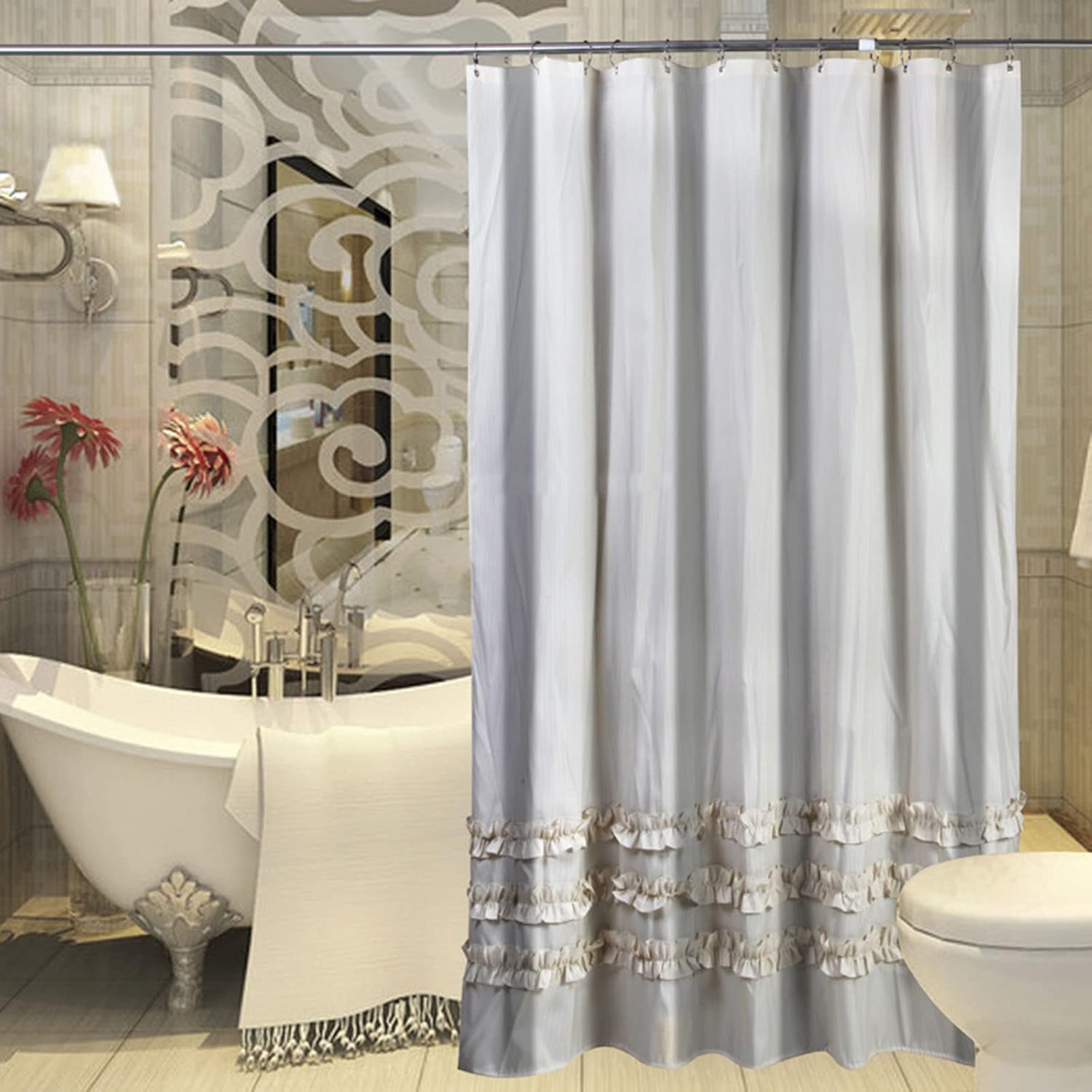 Fabric Shower Curtain Liner Washable Waterproof Beige Pinstripe Lace Bathroom Shower Liner Soft Lightweight Polyester for Bathroom Bathtub,180 * 200 (200 * 200)