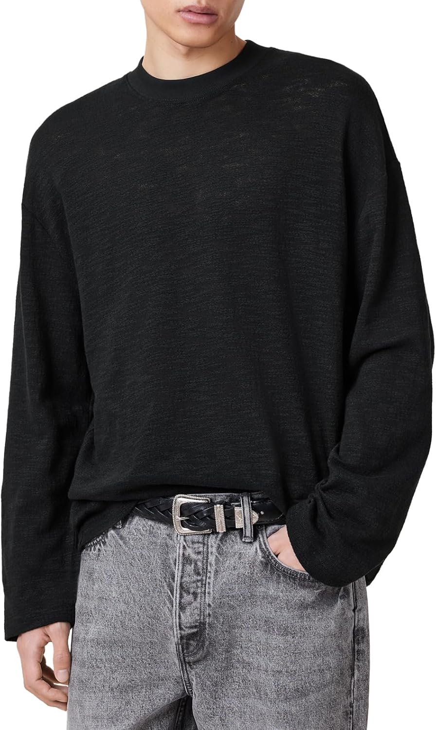 Allsaints Men's Foster Ls Crew Jet Black M