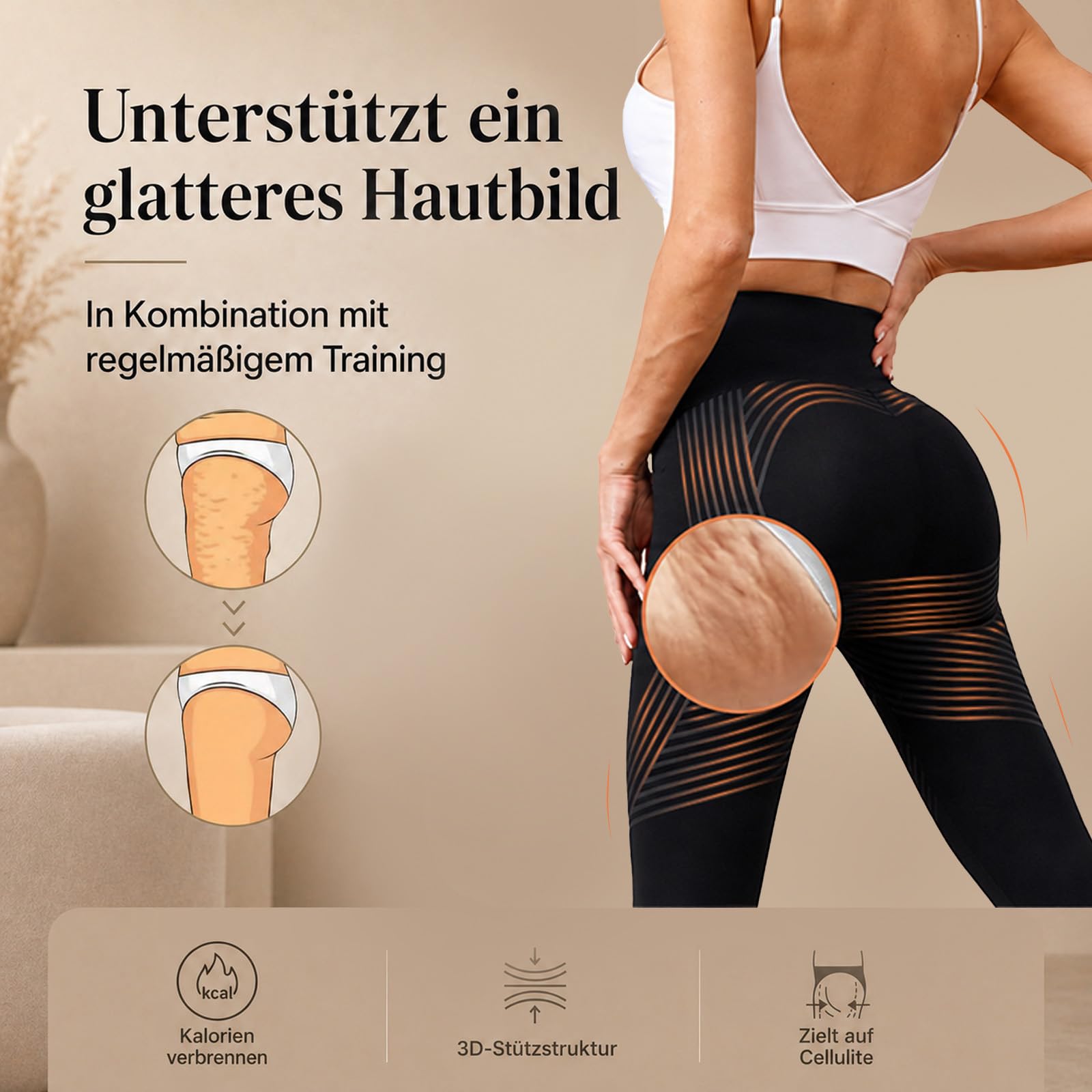 Cellumove 3D Leggings Lipödem PRO Damen Anti Cellulite Kompression Leggings, Bequeme Kompressionsleggins Push Up Für Sport, Sportleggings Lang Blickdicht