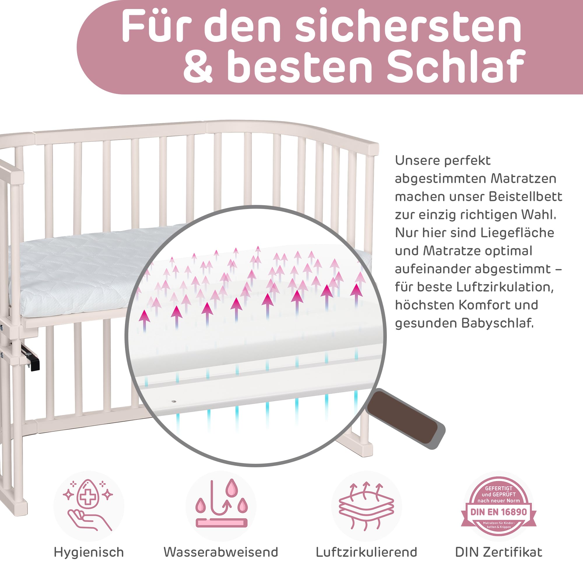babybay Maxi bardzo duże łóżko dostawiane z litego drewna bukowego/łóżko dziecięce, wysokość regulowana bezstopniowo i przyjazna dla środowiska, z materacem Classic Soft (beżowe lakierowane)