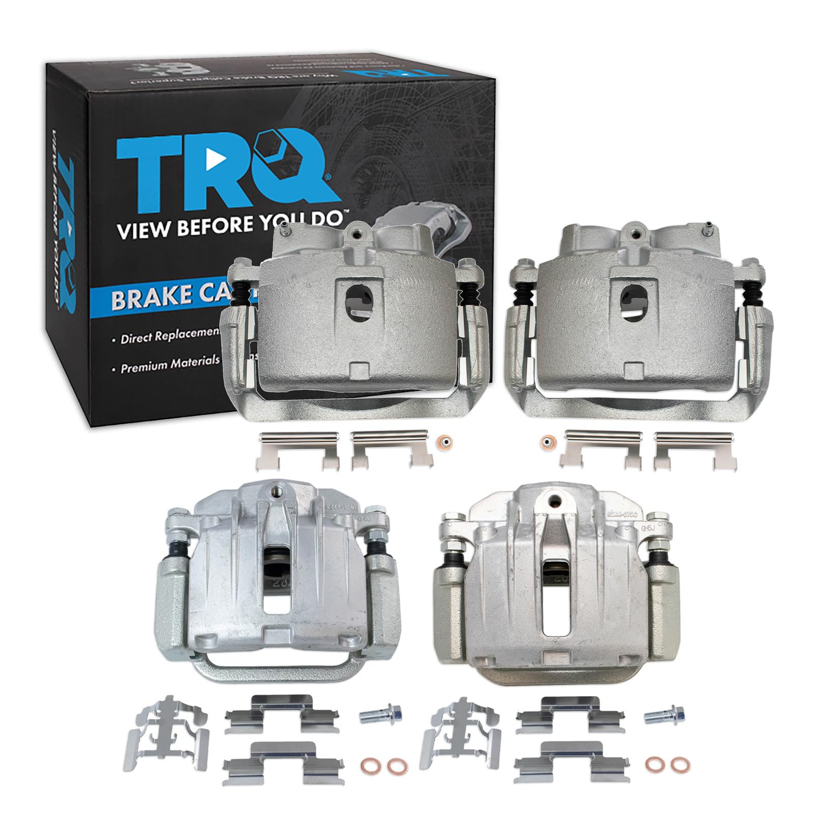 TRQ Front and Rear Brake Caliper Set Zinc Coated Brackets Hardware Compatible with 2003-2005 Cadillac DeVille 2006-2011 DTS