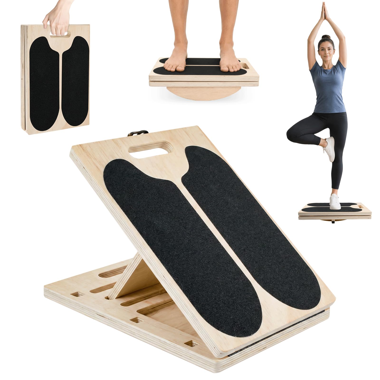 3 in 1 Tavola inclinata in legno,Balance Board con maniglia | Balance Board in Legno, Tavola Propriocettiva, con 4 angoli di inclinazione, per Allungare i Muscoli delle Gambe