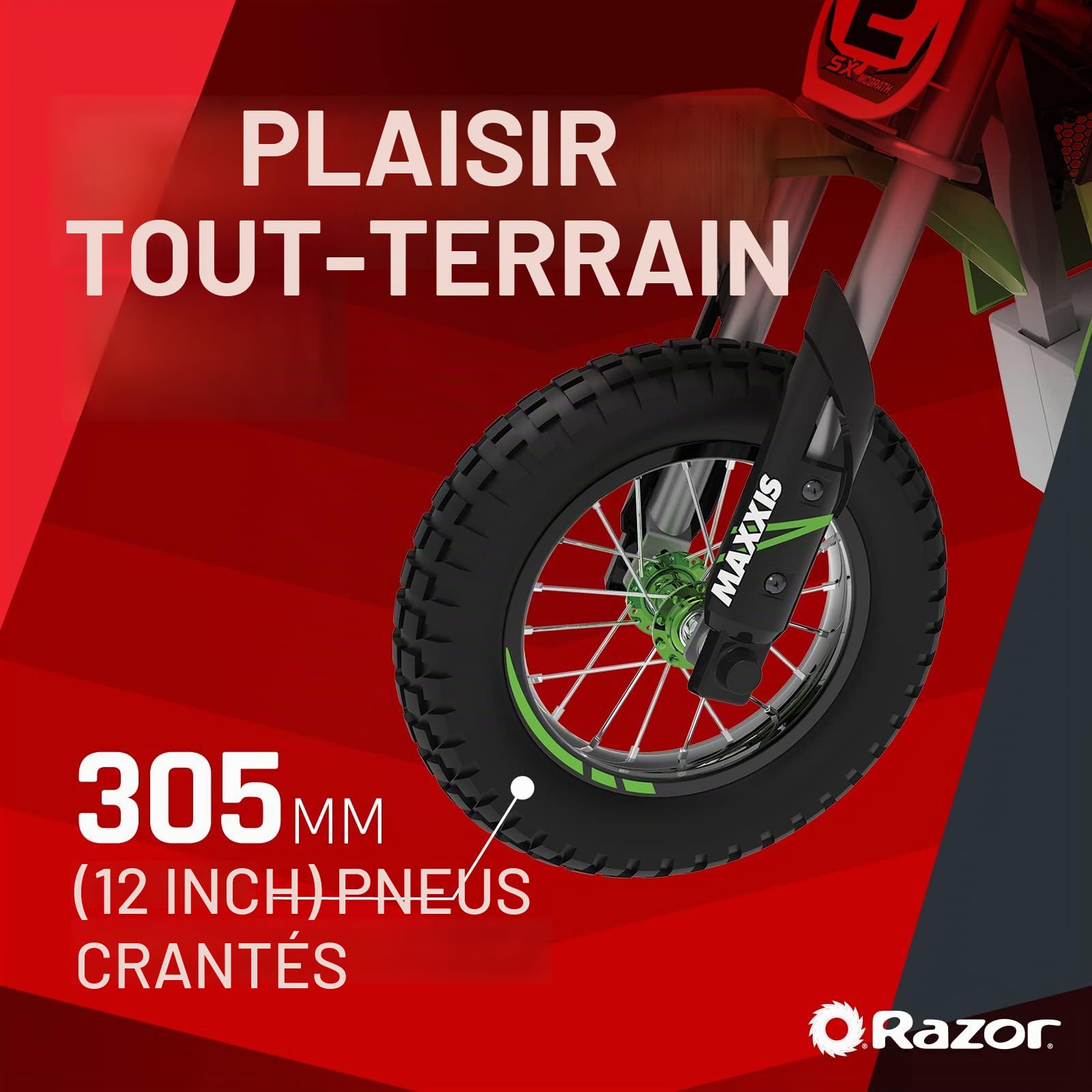 Razor Electric Motorbike-SX350 McGrath Dirt Bike pour les enfants de 13 ans et plus avec une vitesse maximale de 14 mph et une autonomie de 30 minutes, 250W avec une batterie 24V 7Ah et des pneus 12 »