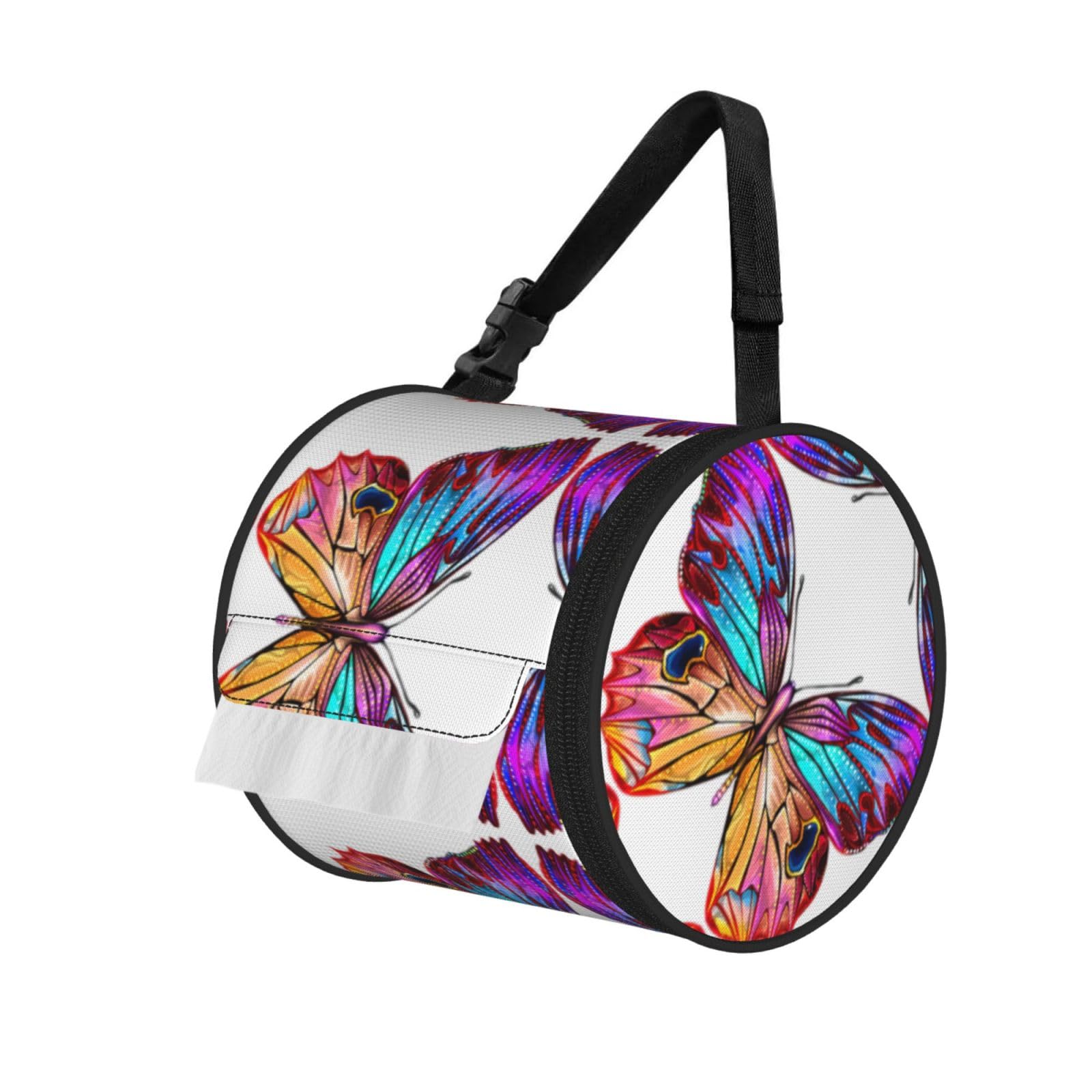 Colorful Butterfly Print Fashion Tissues Organizer Box, Hanging Tissue Holder For Purse Coins For Car Office Daily Outing