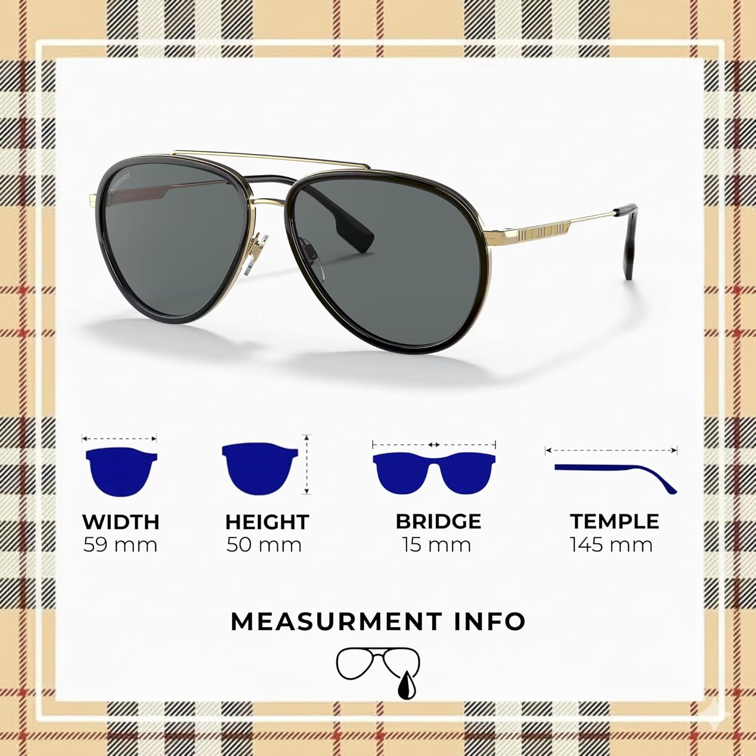 BURBERRY Oliver BE3125 Pilot Shape Metal Sunglasses with Luxury Eyewear Kit - Image 5