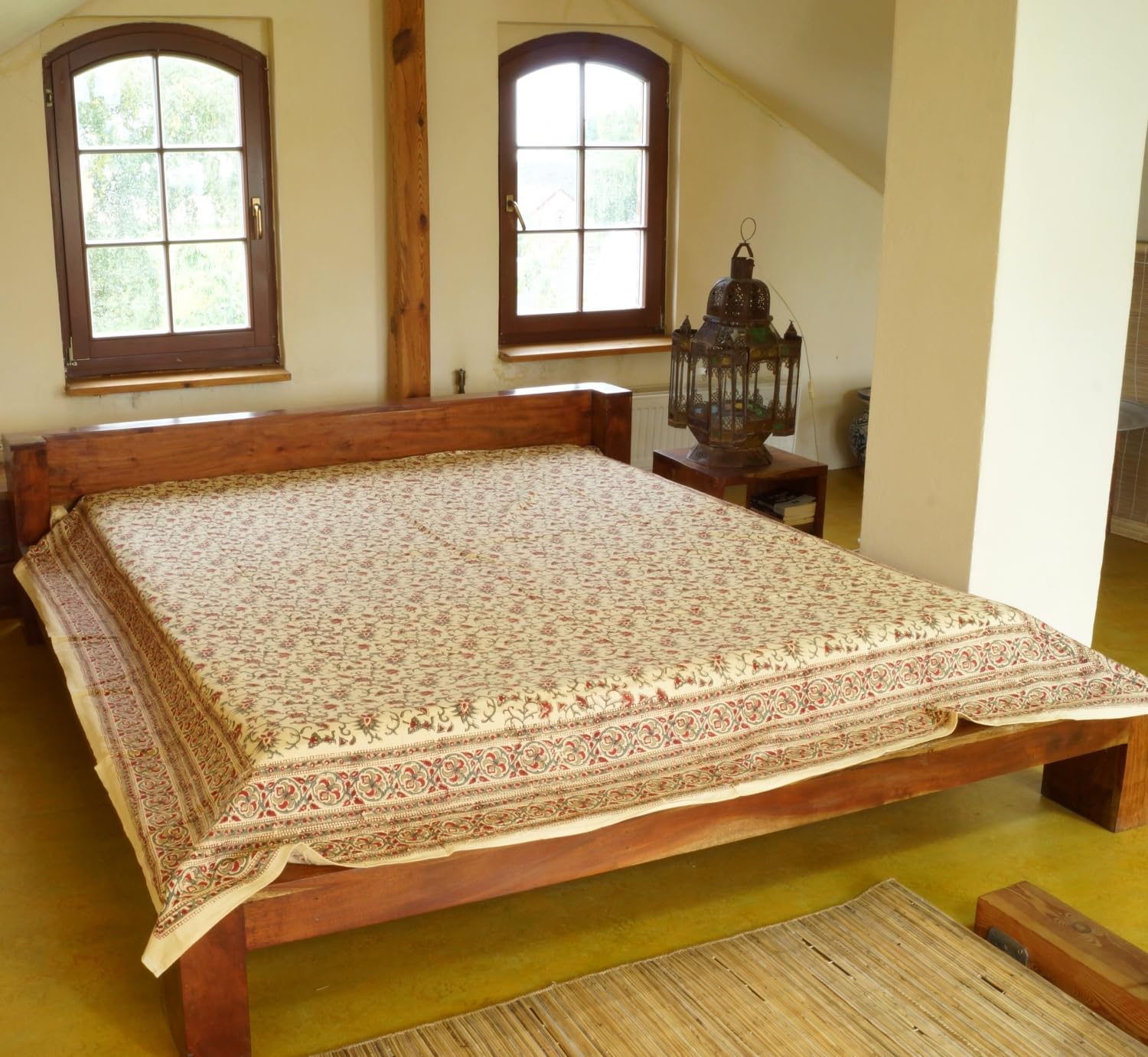 Copriletto Stampa A Blocchi Fatto A Mano In Cotone 150x200 Cm – Design 14, Marrone, Per Divano, Letto O Parete