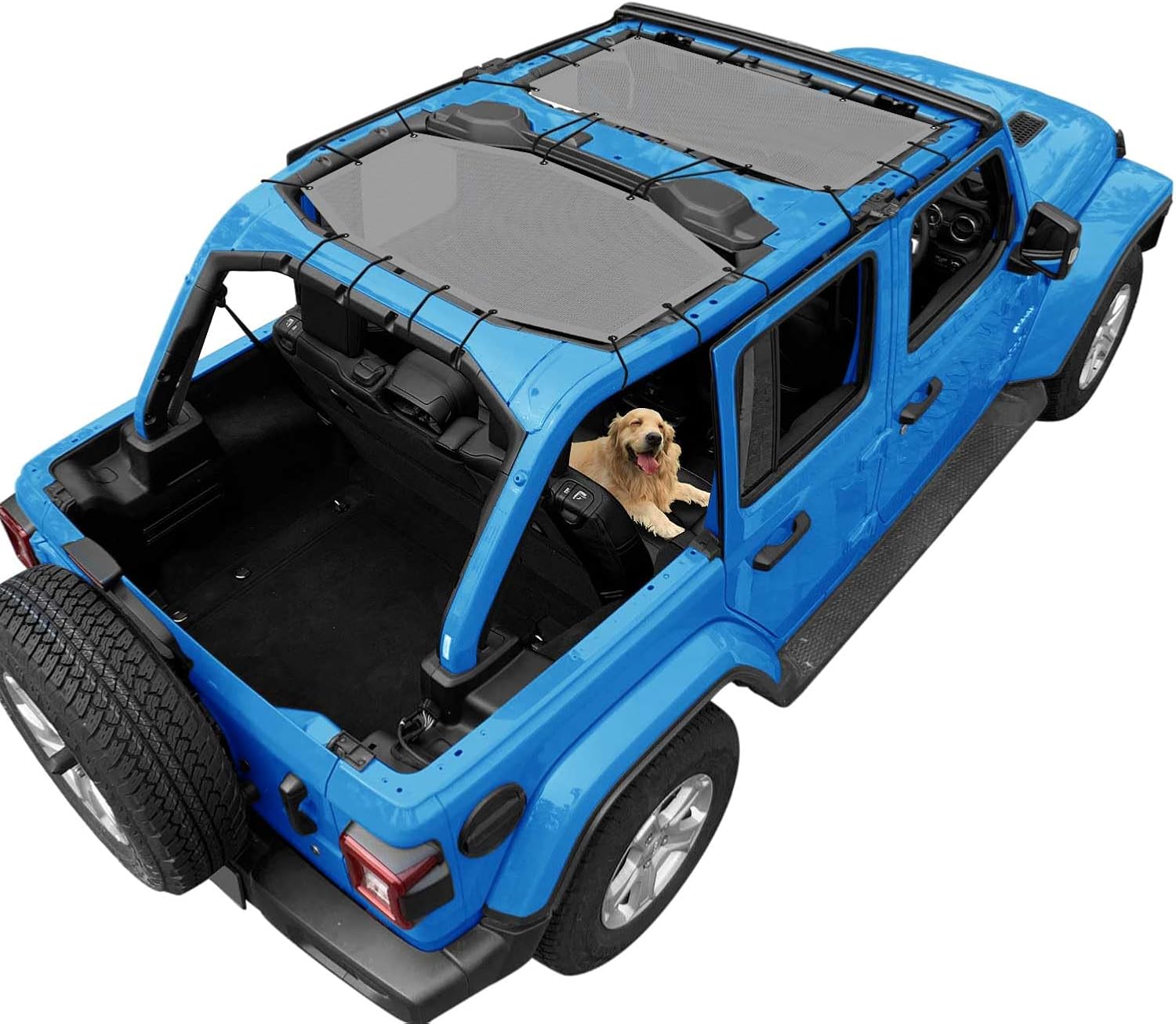 JL Top Sun Shade Roof Compatible with Jeep Wrangler 2 or 4 Door 2018 to 2023 Sunshade Sunroof Blocks UV Wind Noise Gray Mesh for Front and Rear 2 pcs