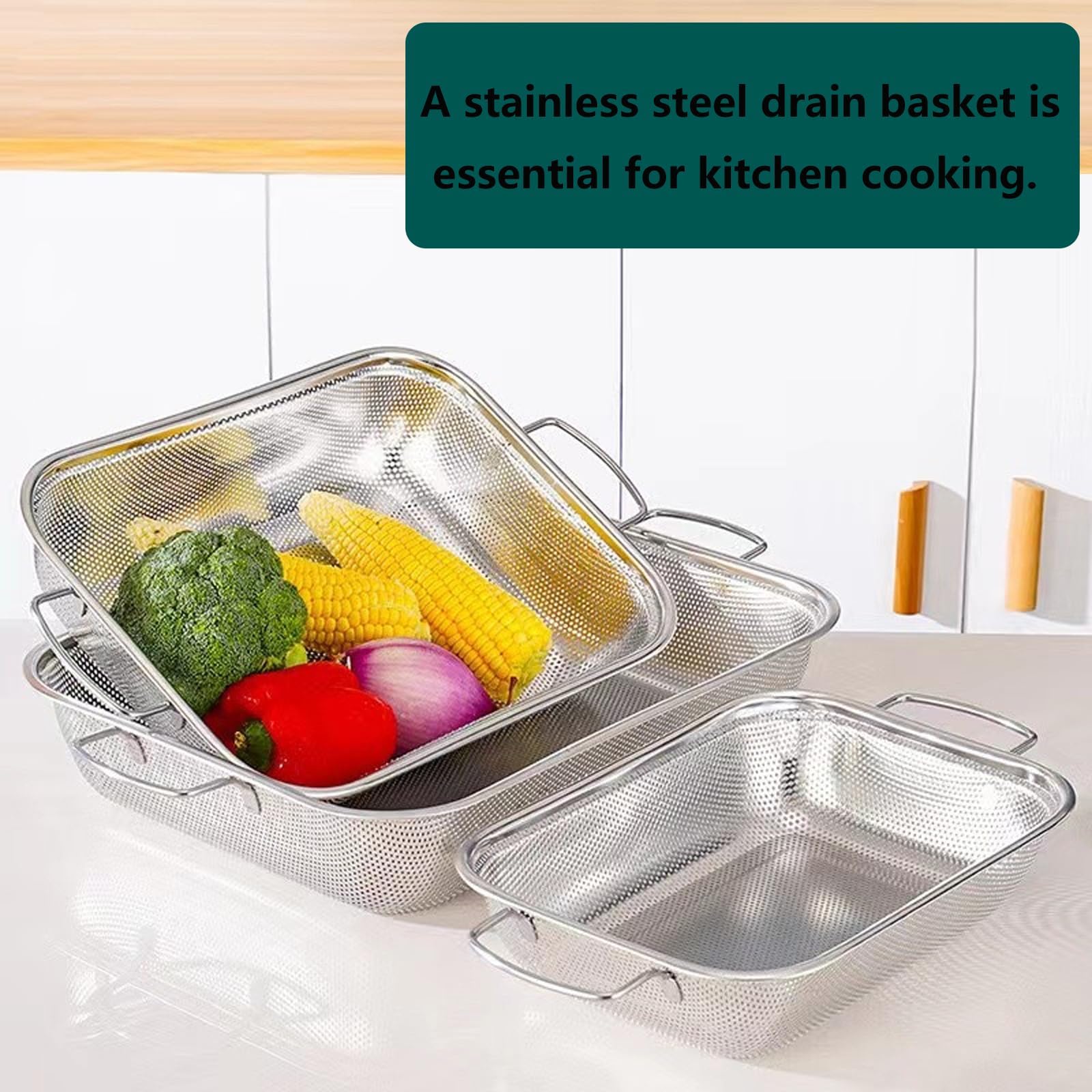 Escurridor de fregadero, cesta de cocina extensible con cestas coladoras de acero inoxidable para lavar frutas y verduras, secar platos y almacenamiento