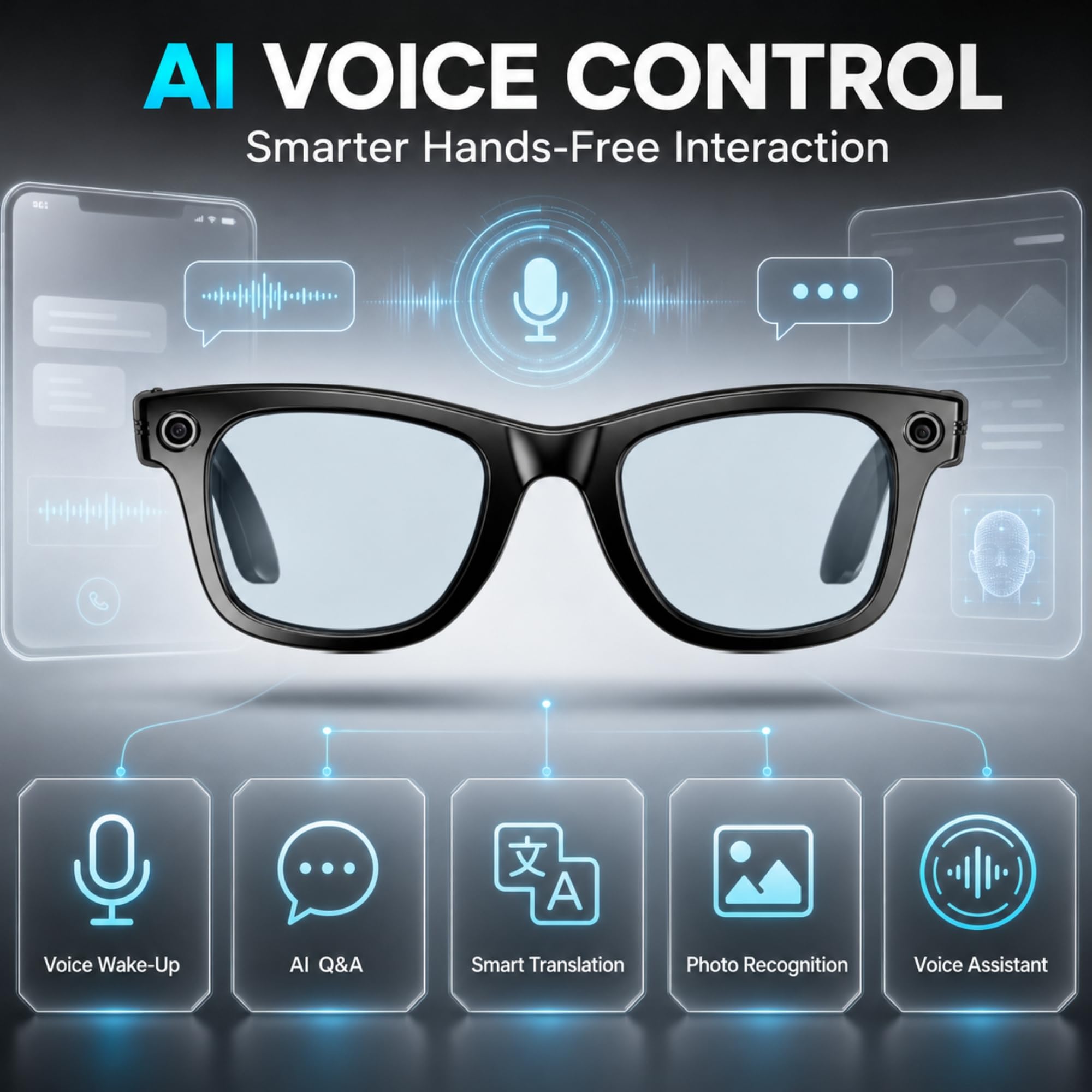 W-Direct Smart AI Camera Occhiali con 8MP HD Video (Anti Luce Blu) - Bluetooth 5.3 Open Ear Audio & Trasferimento WiFi - Occhiali da sole intelligenti indossabili mani libere