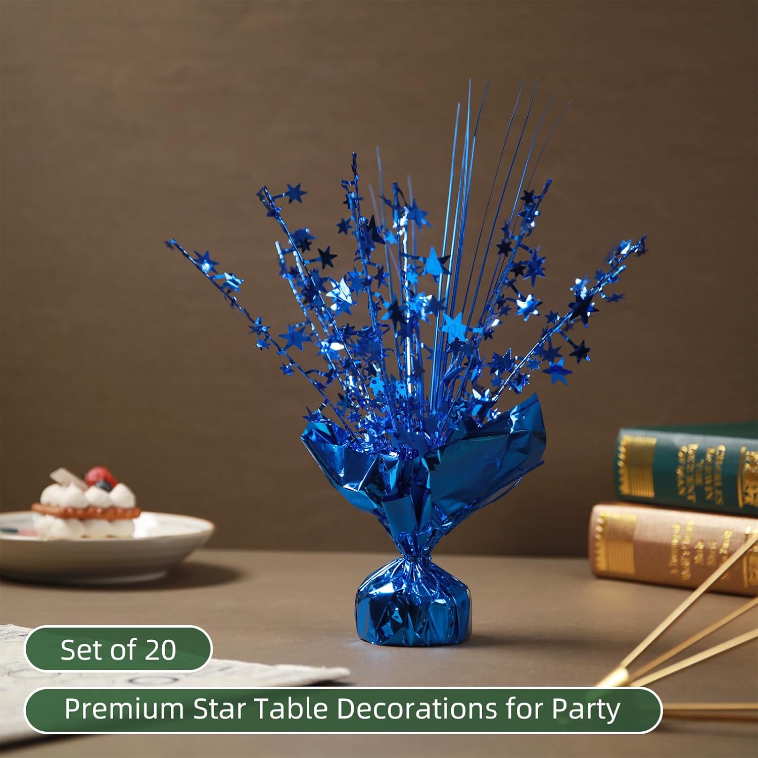 20 Pack Blue Foil Spray Centerpiece Star Table Decoration Metallic Burst Table Centerpieces for Birthday New Year Wedding Anniversary Graduation Party Supply (Blue)